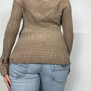 Beige ruched long sleeves shirt (S)