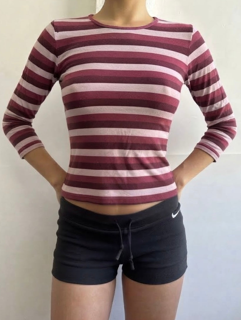 Pink striped cotton long sleeves top (XS)