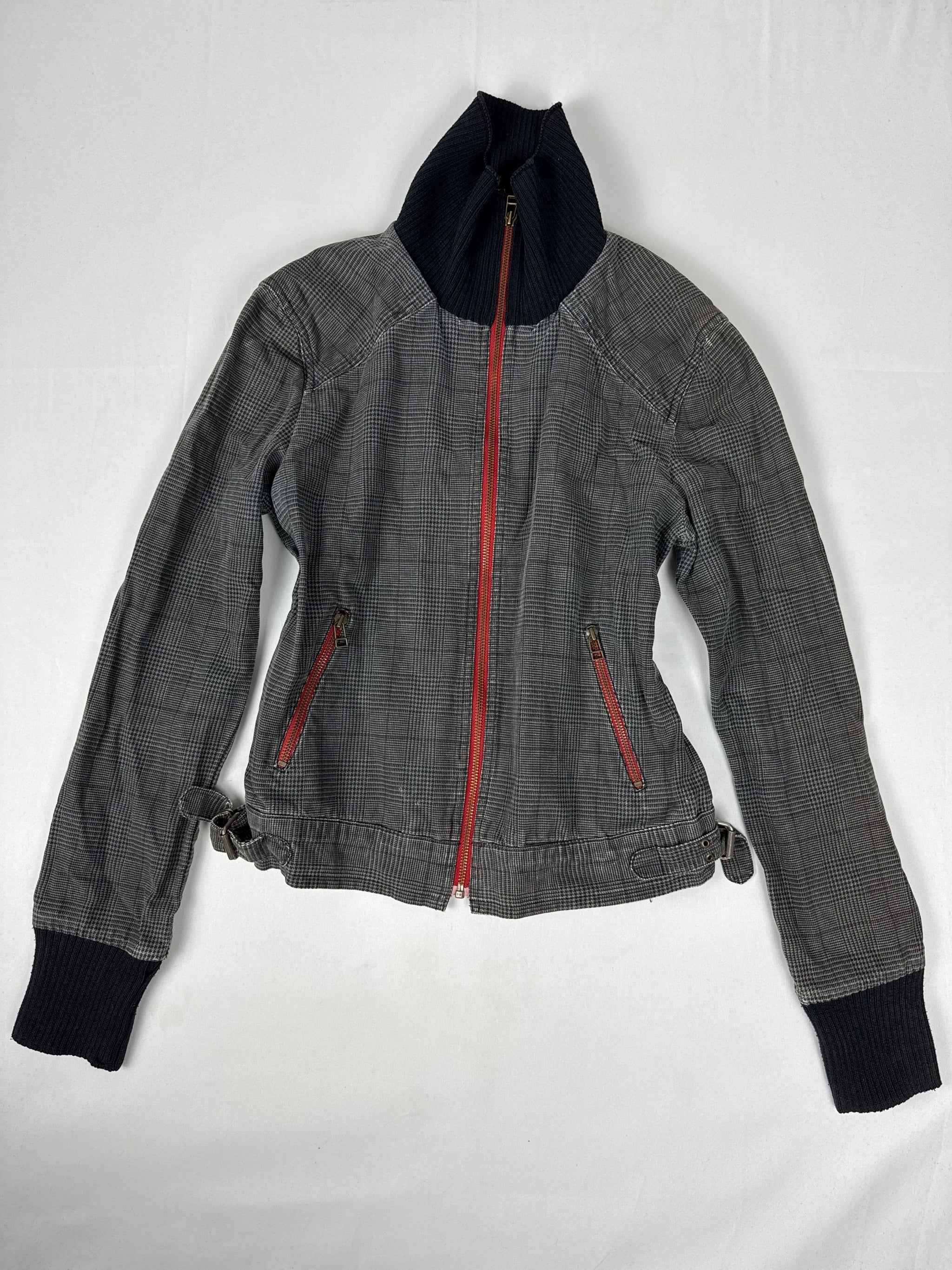 Grey cotton zip up biker jacket (S/M)