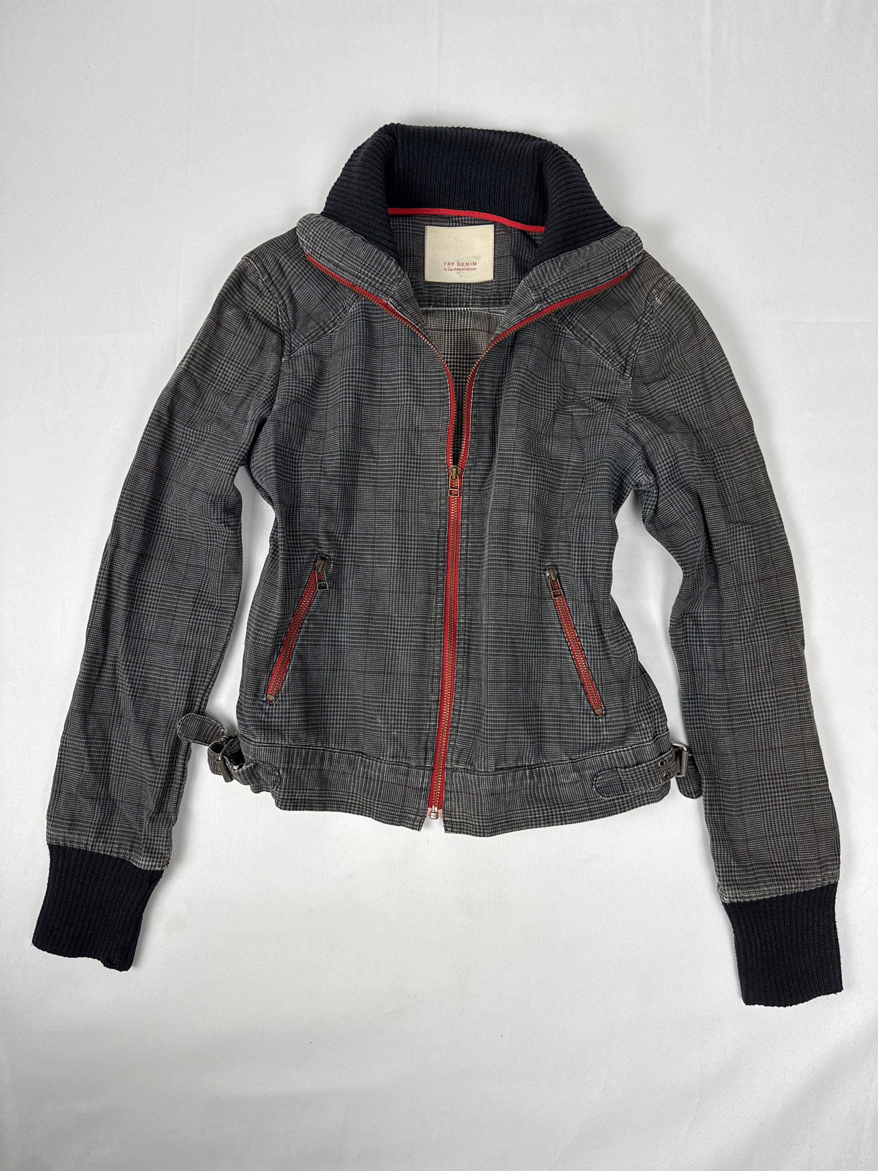 Grey cotton zip up biker jacket (S/M)