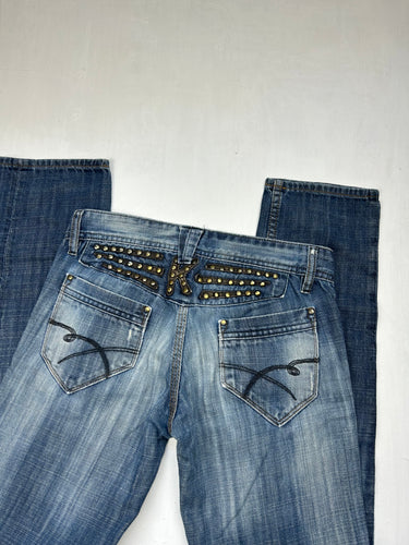 Blue denim low rise straight legs pants (XS)