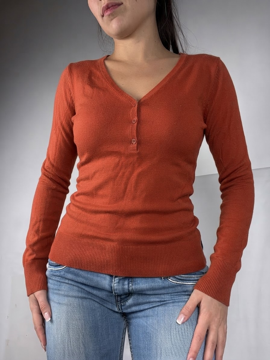 Orange ribbed tight fit jumper (M)