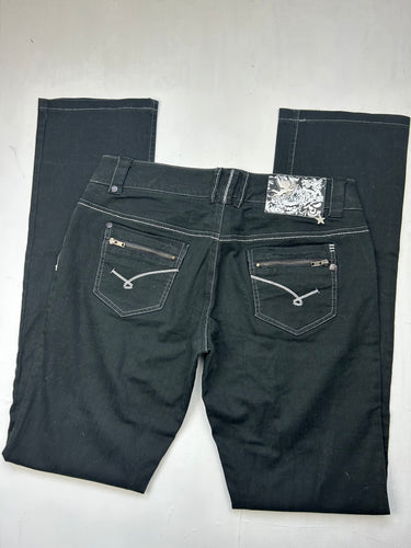 Navy blue denim low rise straight legs pants (M)