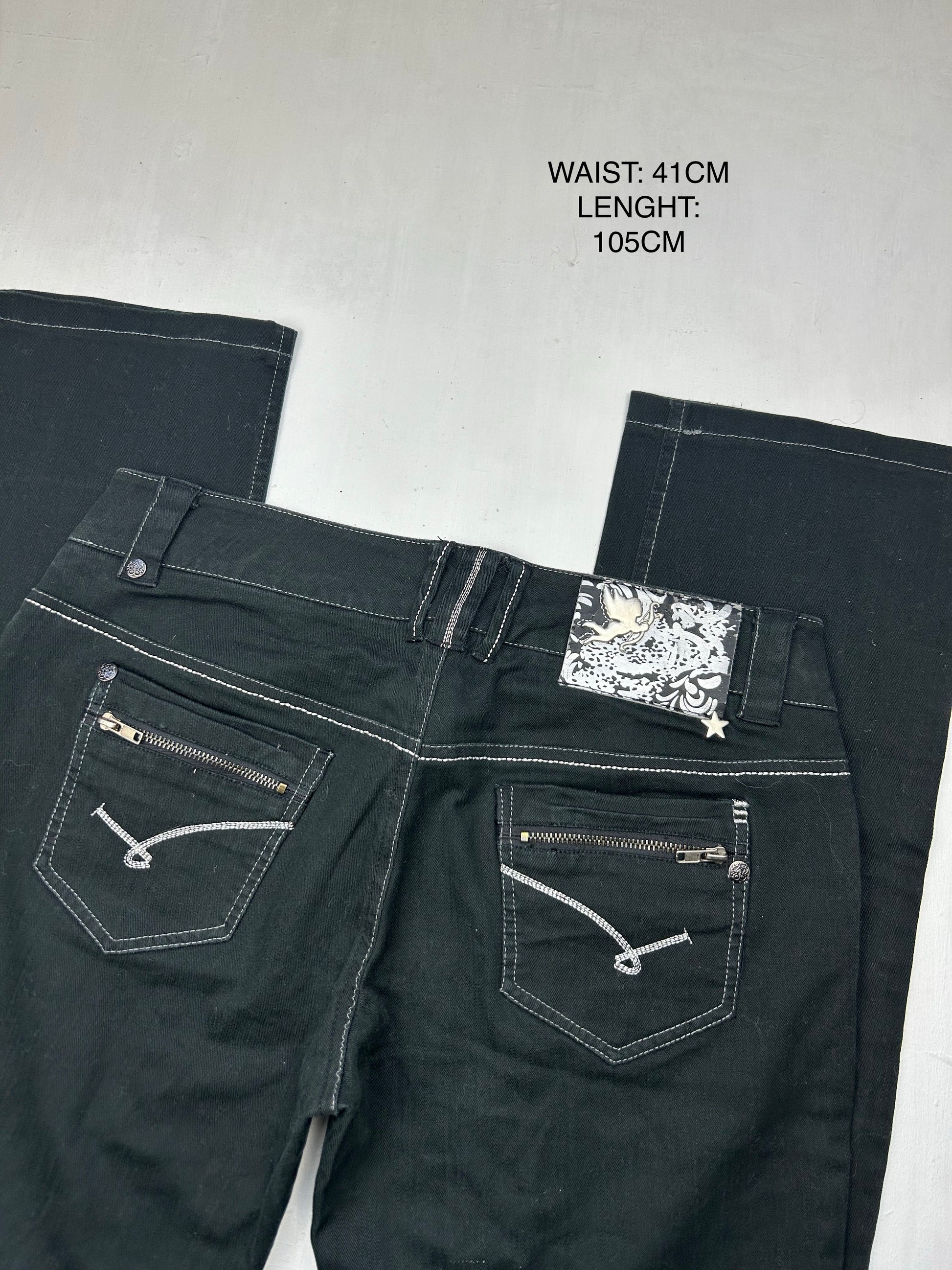 Navy blue denim low rise straight legs pants (M)