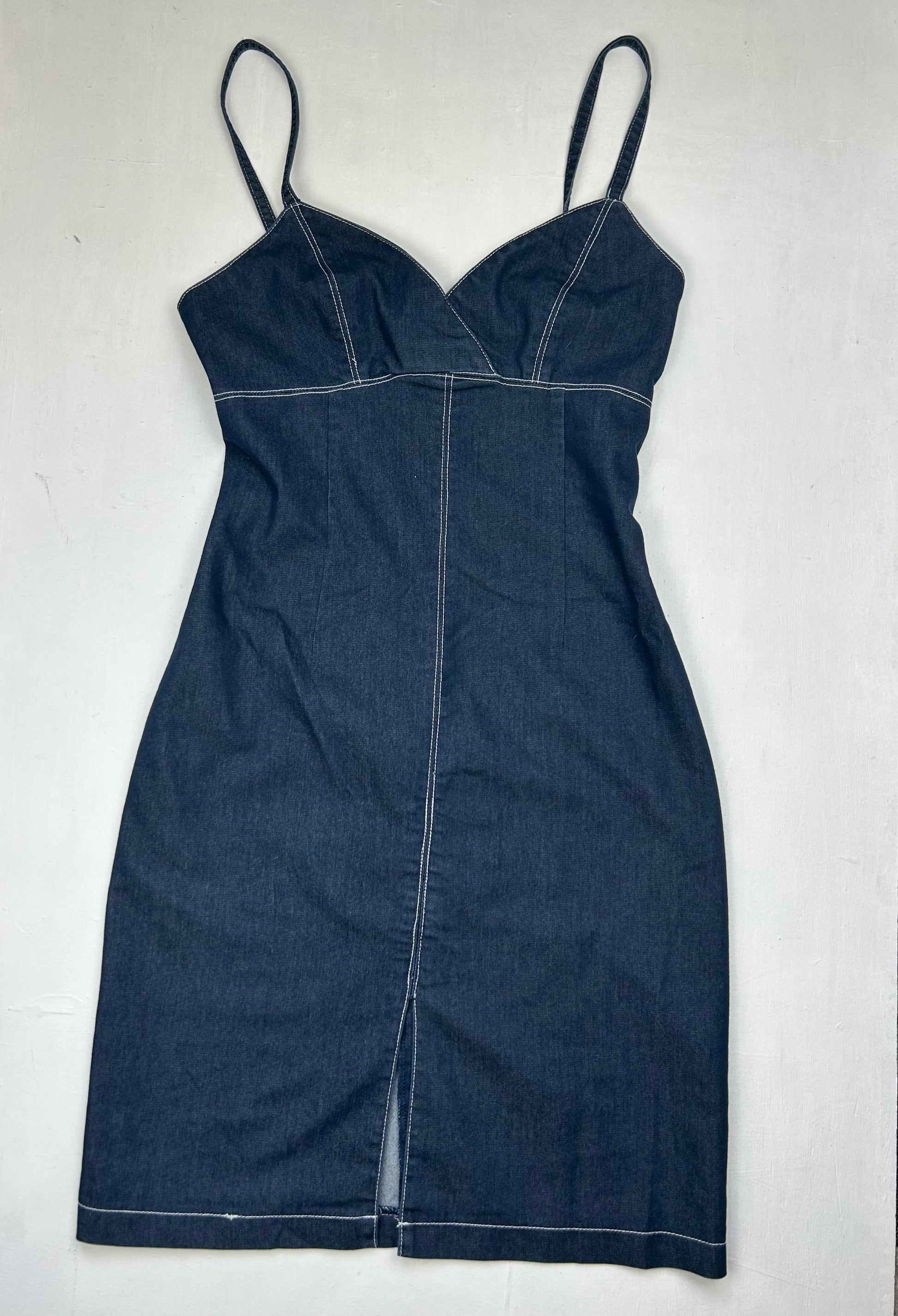 Navy blue denim mini dress (S)