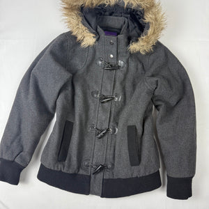 Grey faux fur hooded tight fit jacket (S)