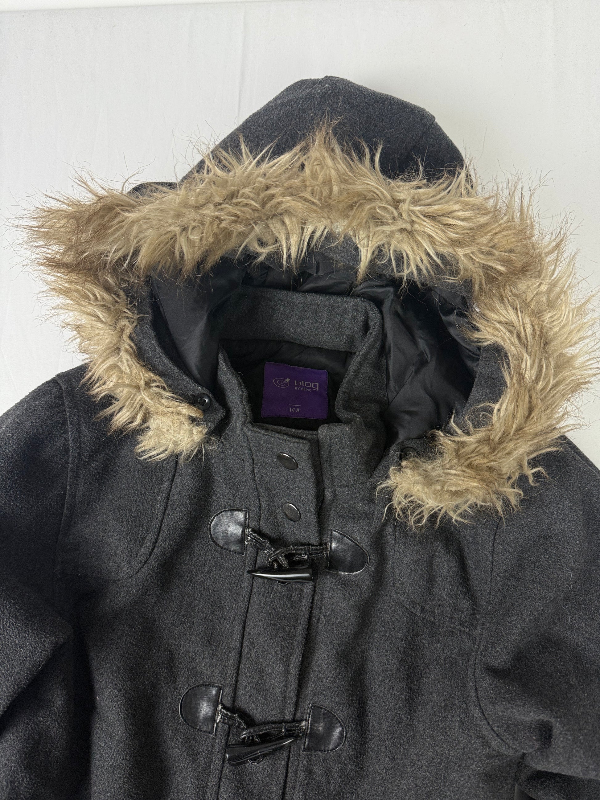 Grey faux fur hooded tight fit jacket (S)