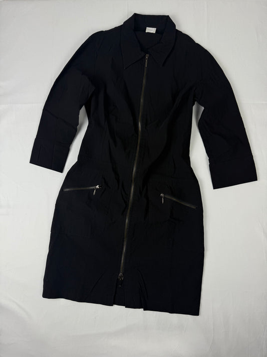 Black zip up tight fit office long sleeves dress (M)