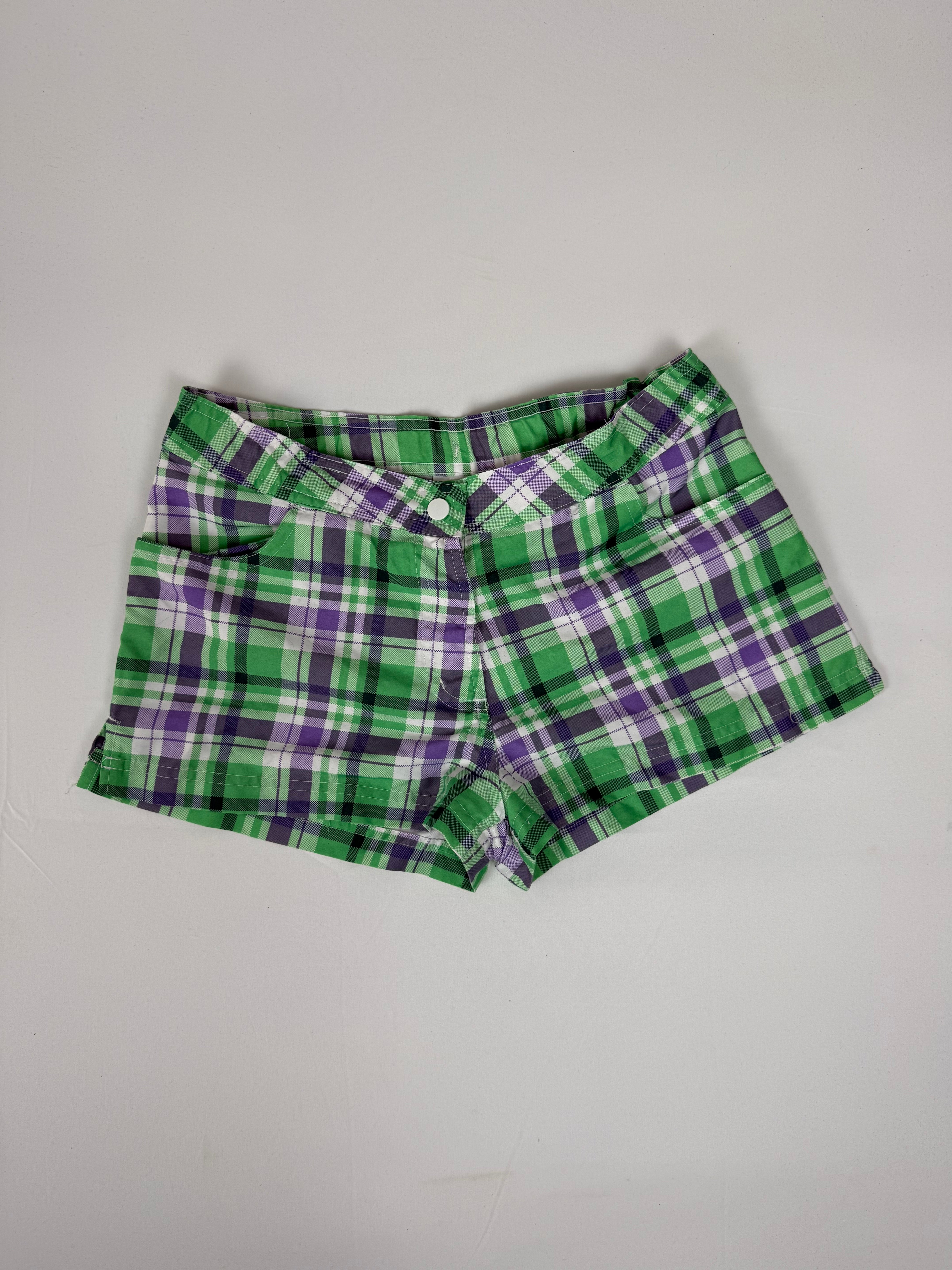 Green check print beachwear mini short (XS)