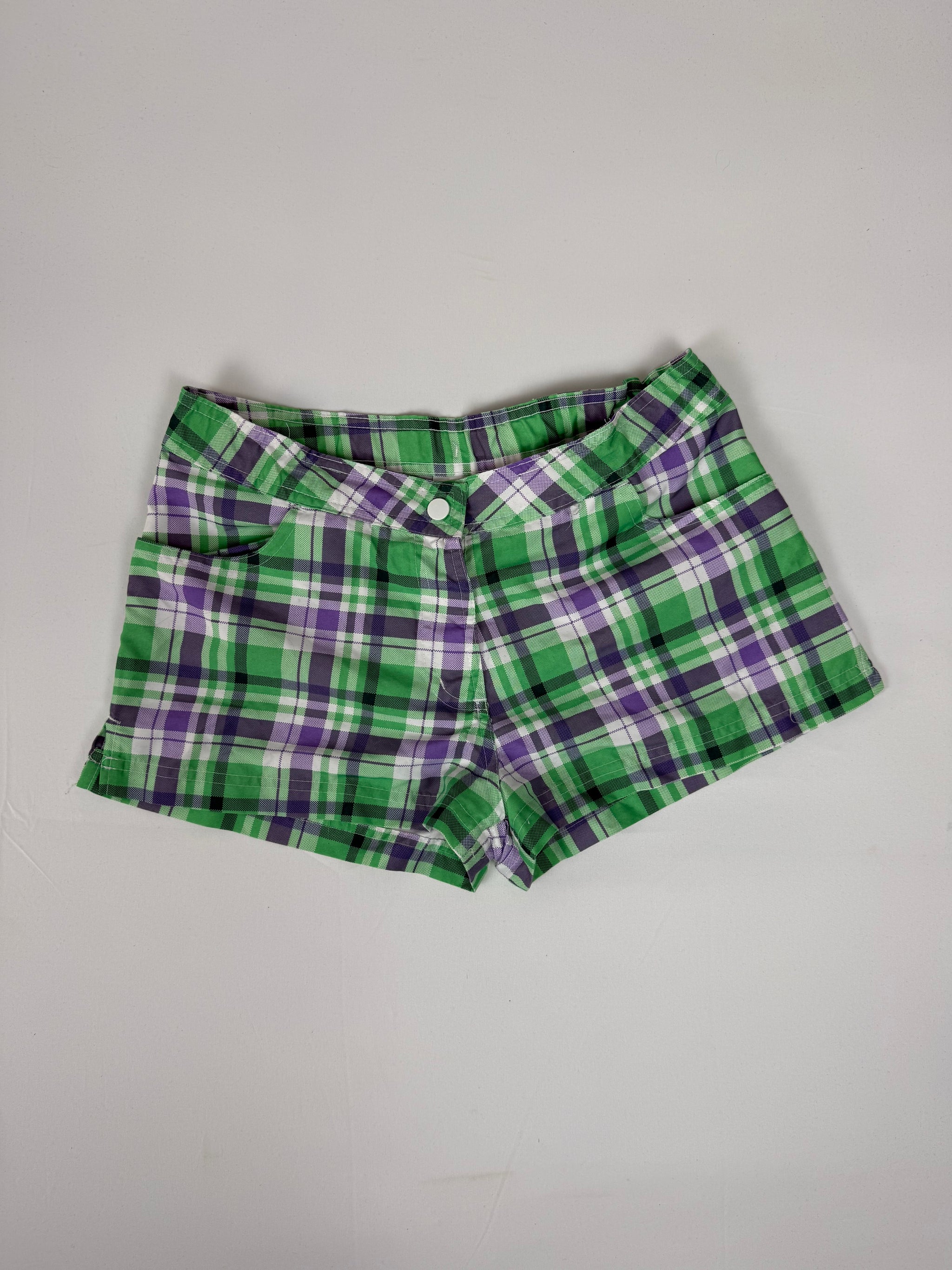 Green check print beachwear mini short (XS)