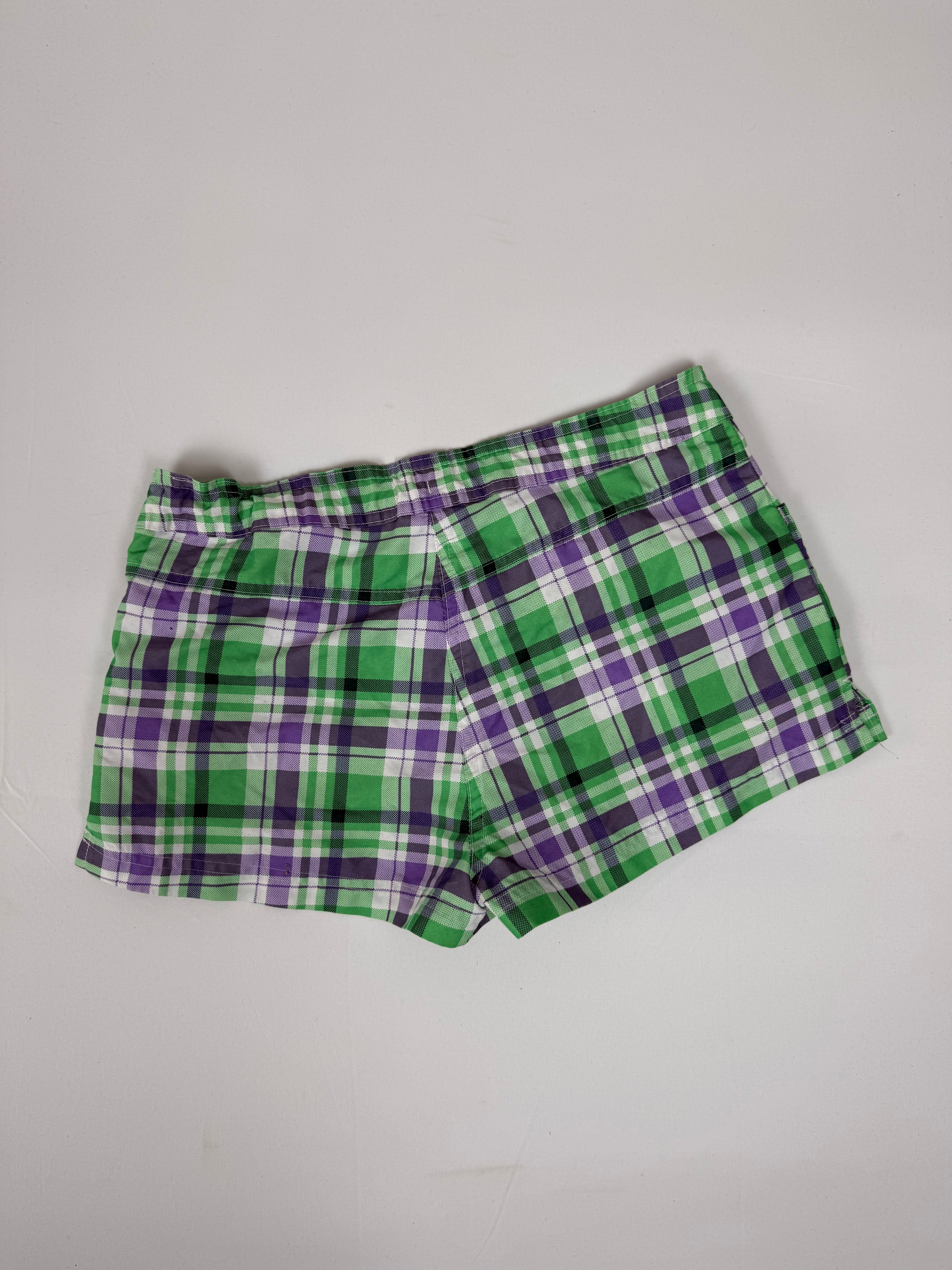 Green check print beachwear mini short (XS)