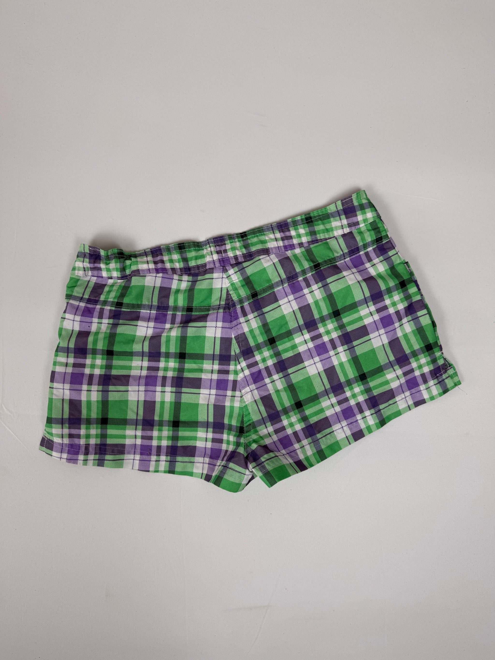 Green check print beachwear mini short (XS)