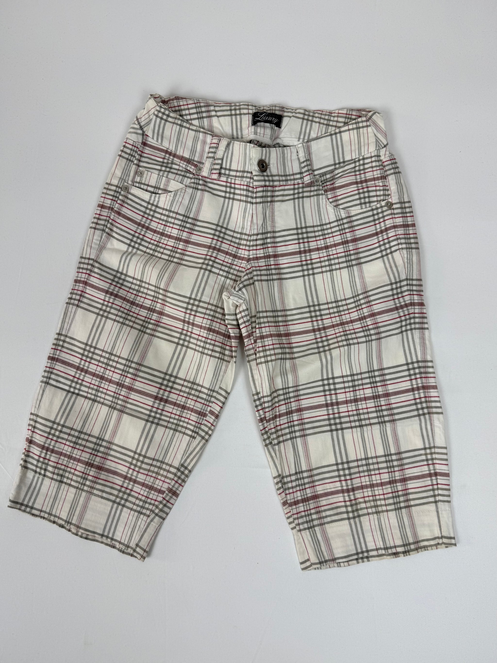 Cream check print capri pants (S)