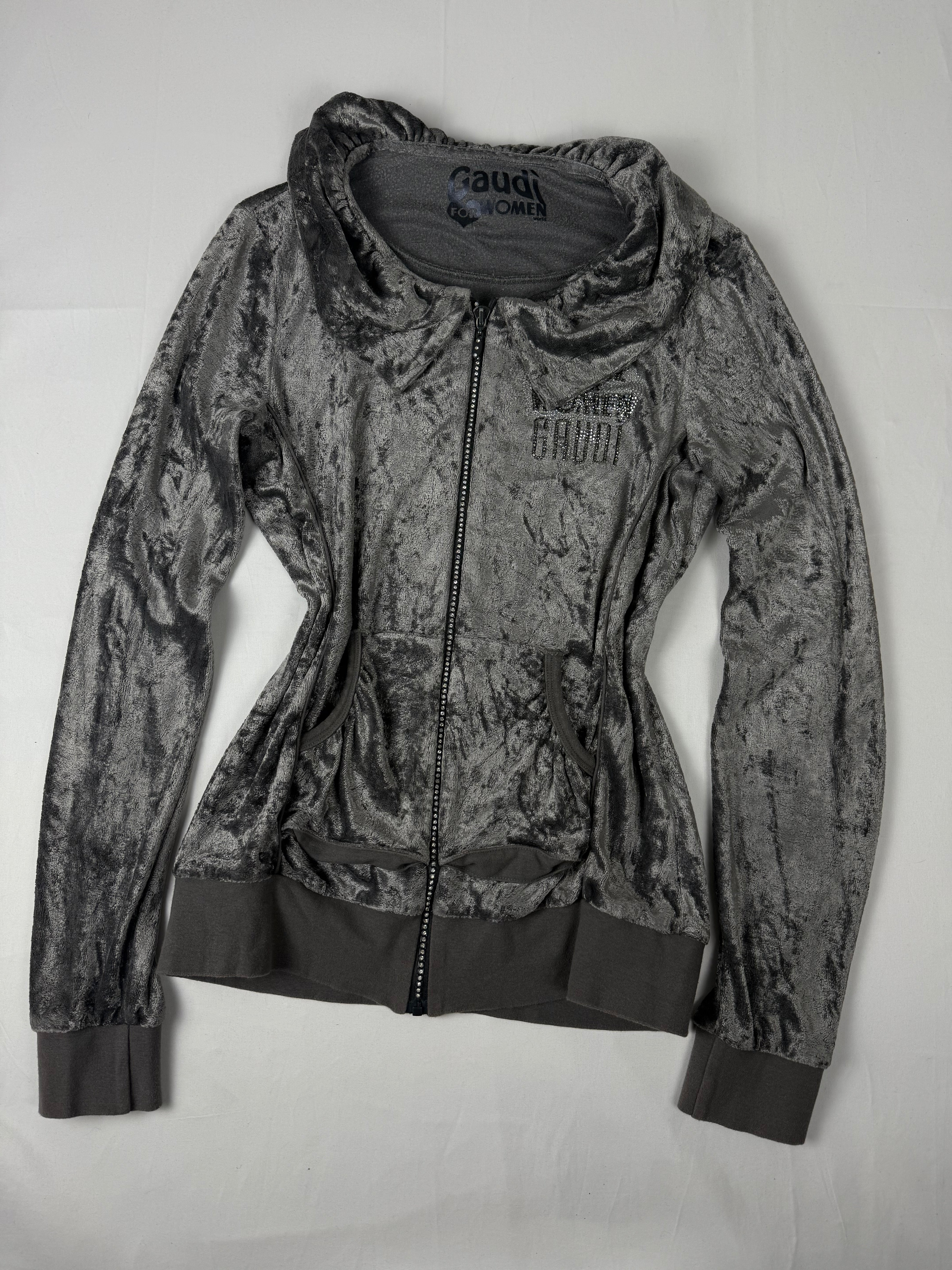 Grey velvet zip up sweatshirt (L)