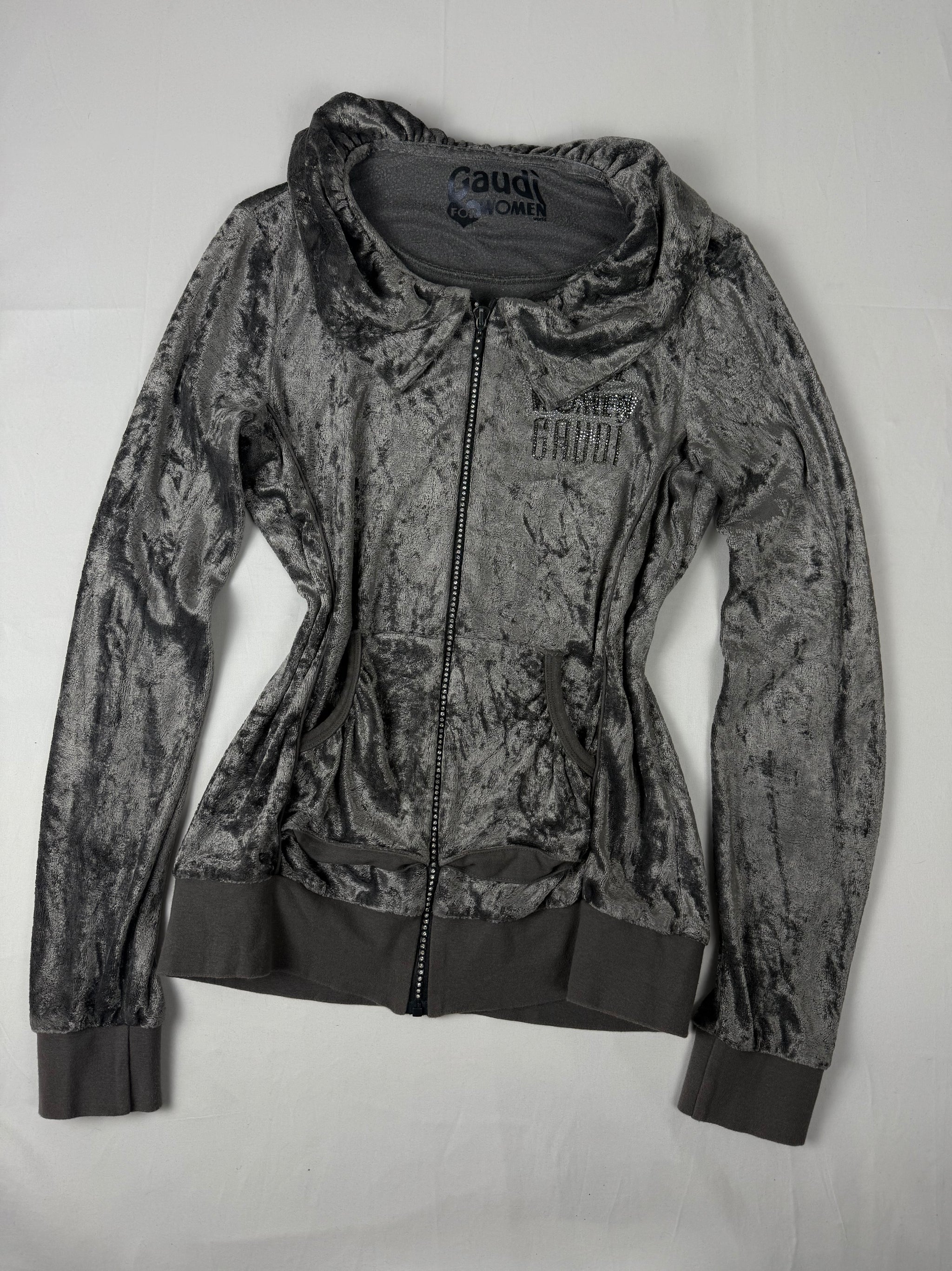 Grey velvet zip up sweatshirt (L)