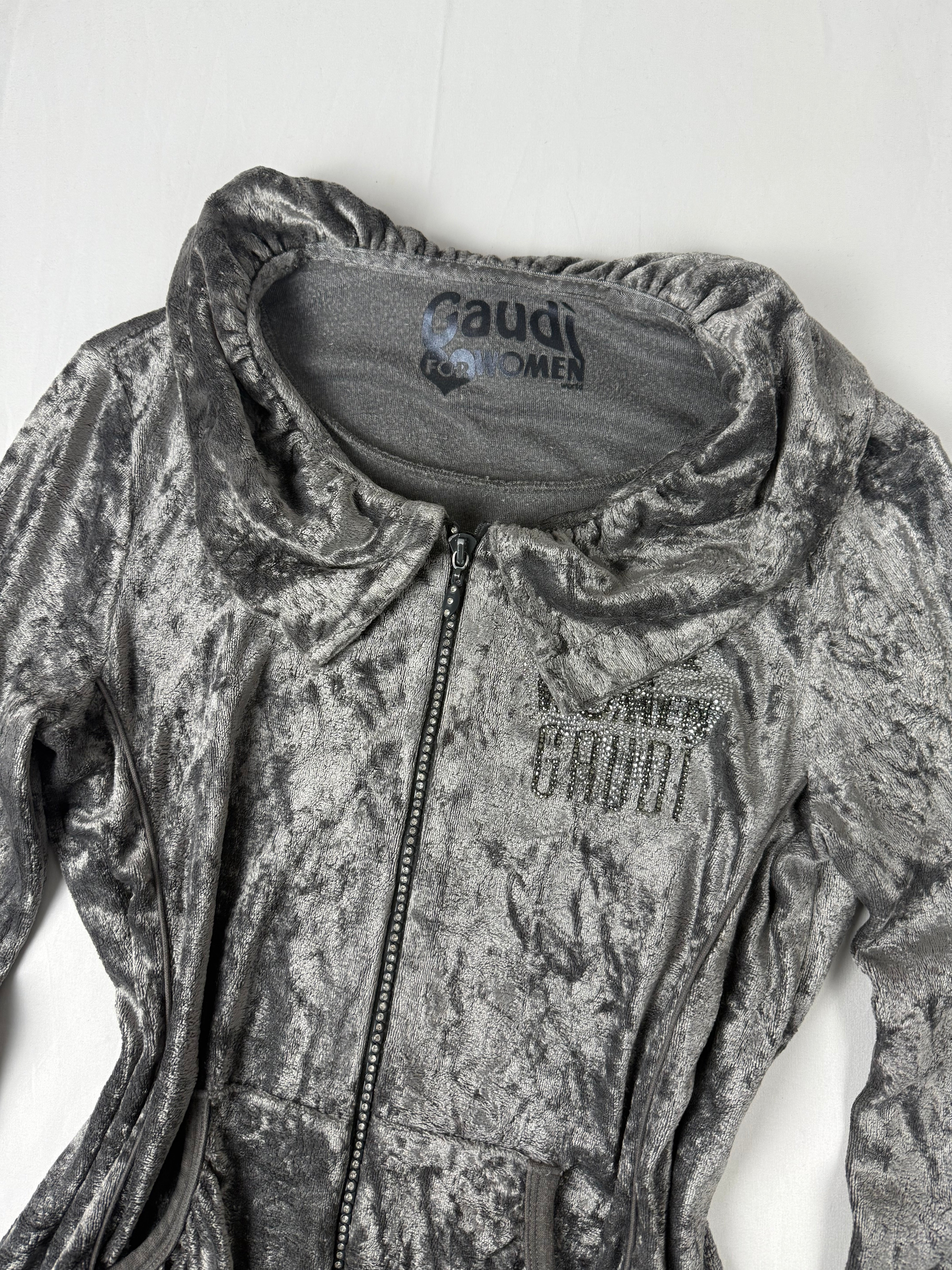 Grey velvet zip up sweatshirt (L)