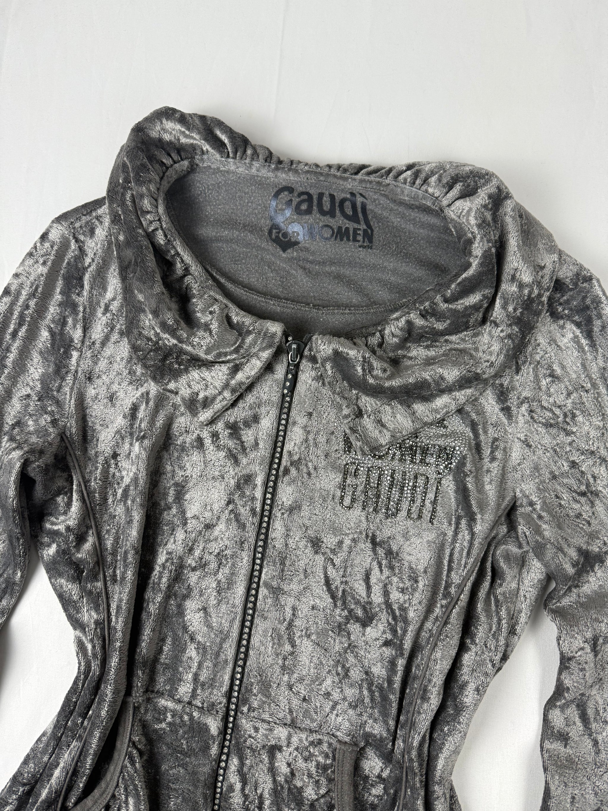 Grey velvet zip up sweatshirt (L)