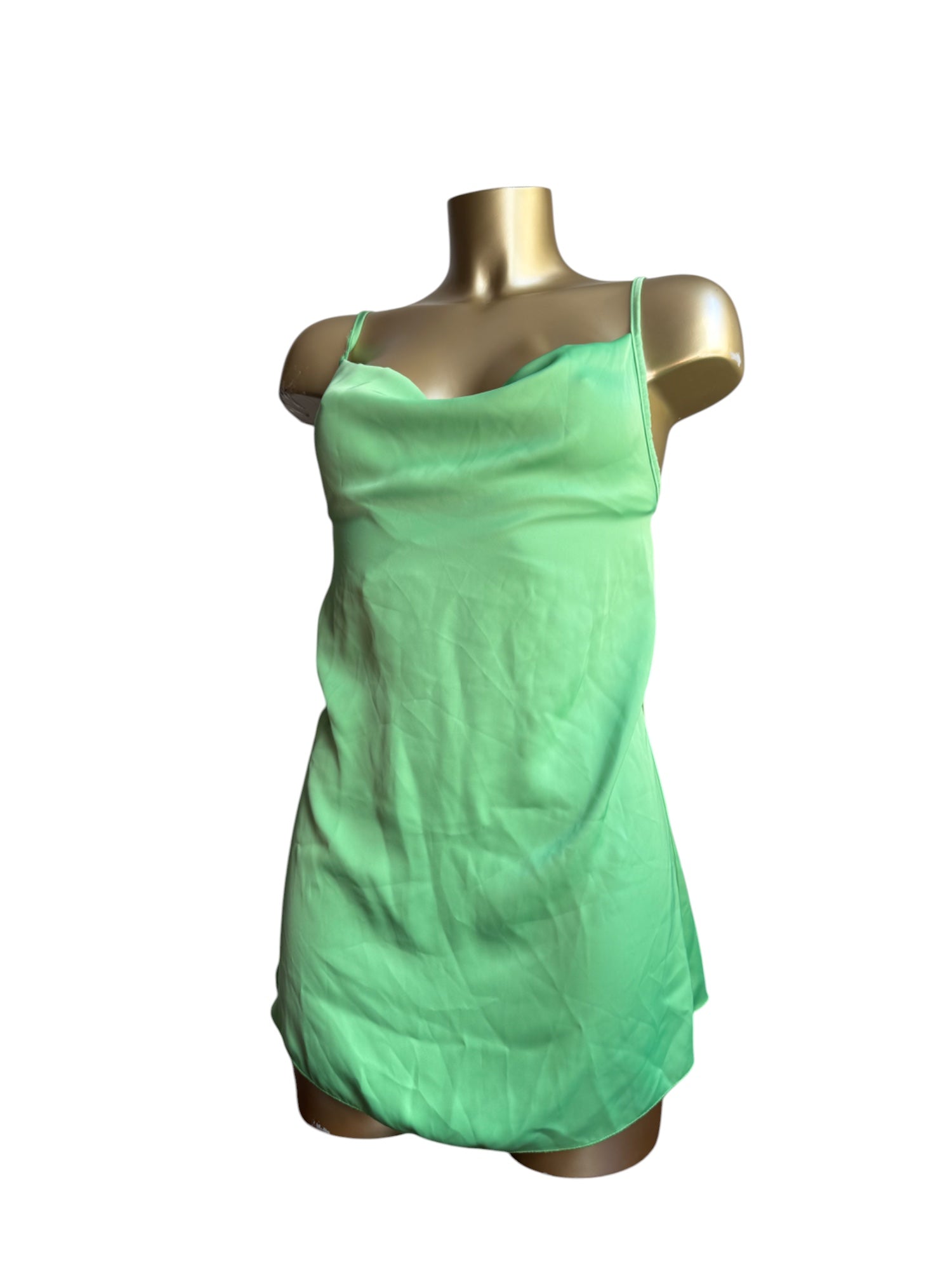 Green silky plunge neck cami  top (S/M)