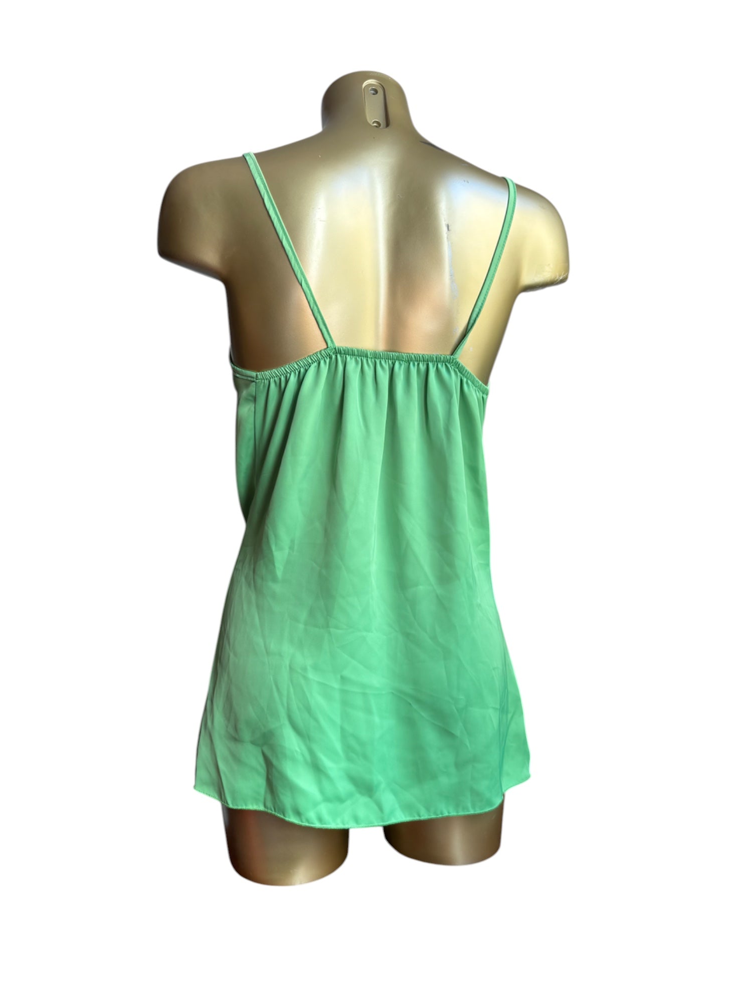 Green silky plunge neck cami  top (S/M)