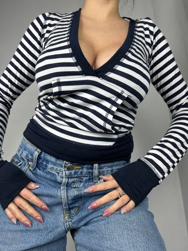 Navy striped cotton hoodie (XS)