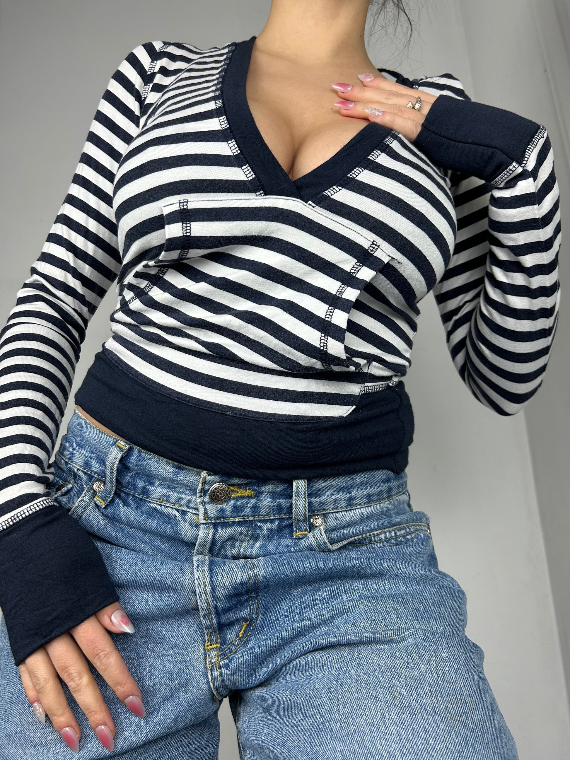 Navy striped cotton hoodie (XS)