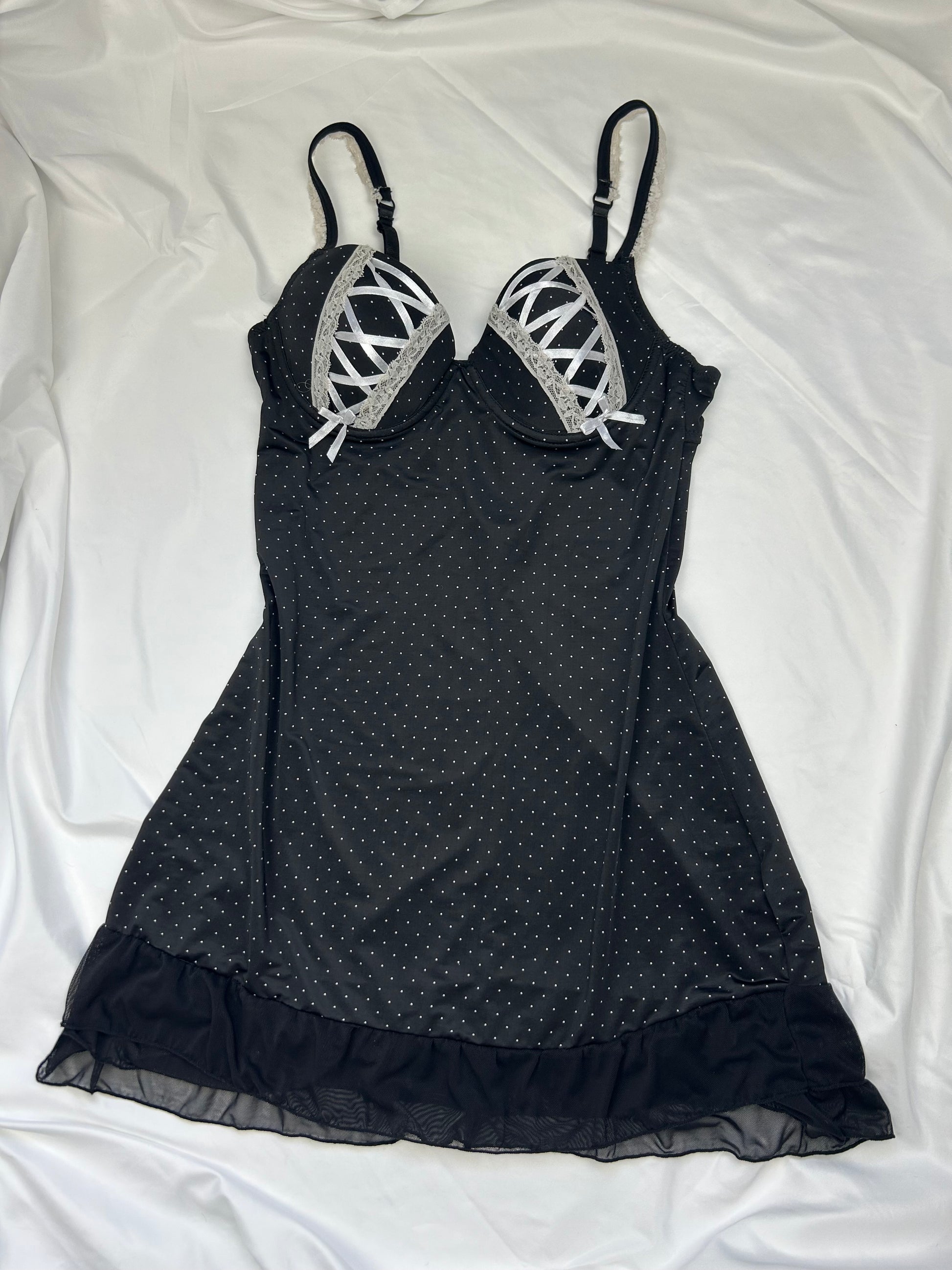 Black lace up lace babydoll mini dress (S/M)