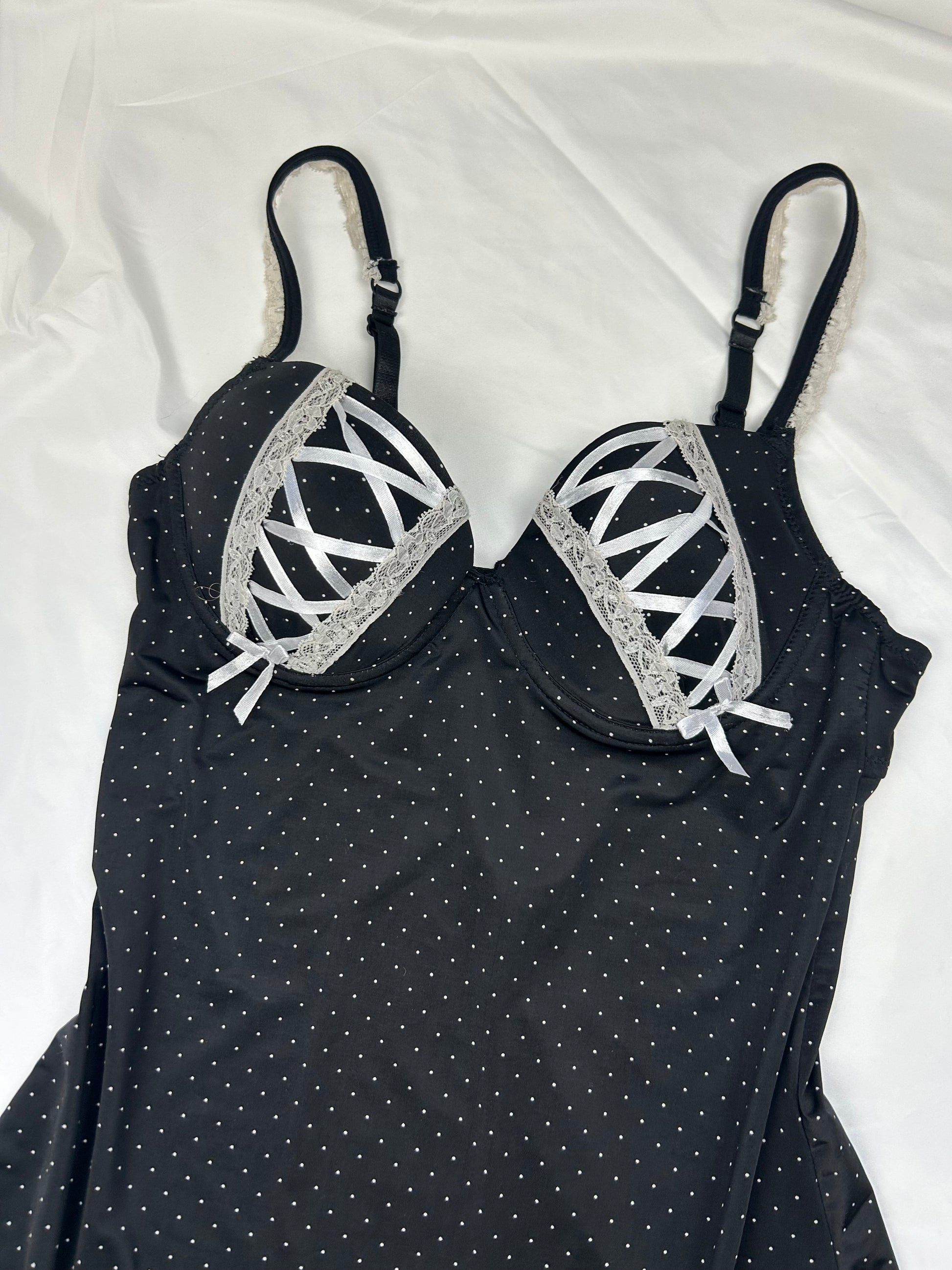 Black lace up lace babydoll mini dress (S/M)