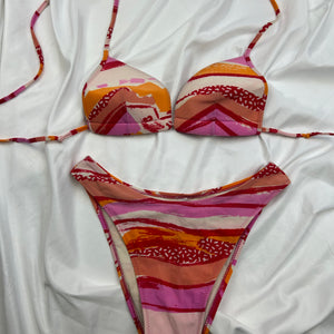 Orange graphic print bikini set (S/M)