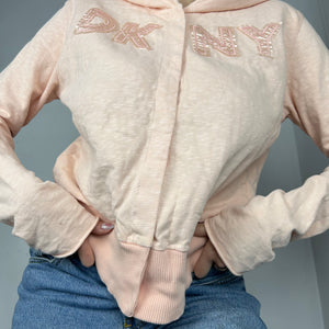 Beige velvet logo hoodie (M)