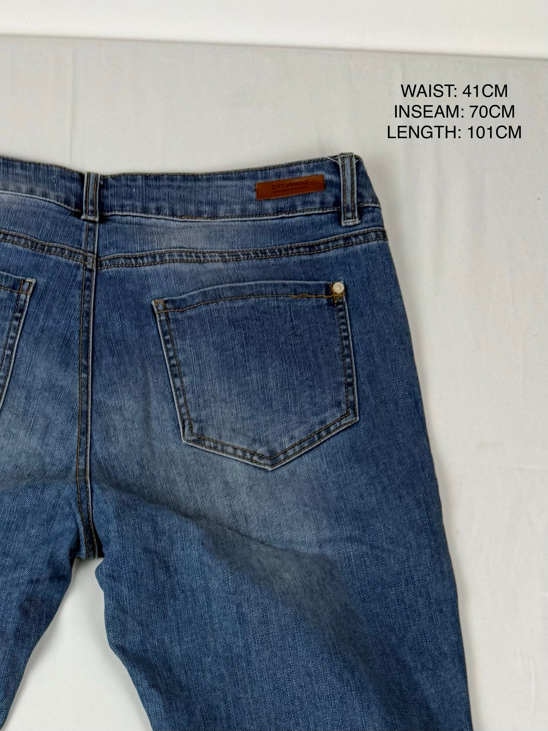 Blue low rise straight legs denim pants (M)