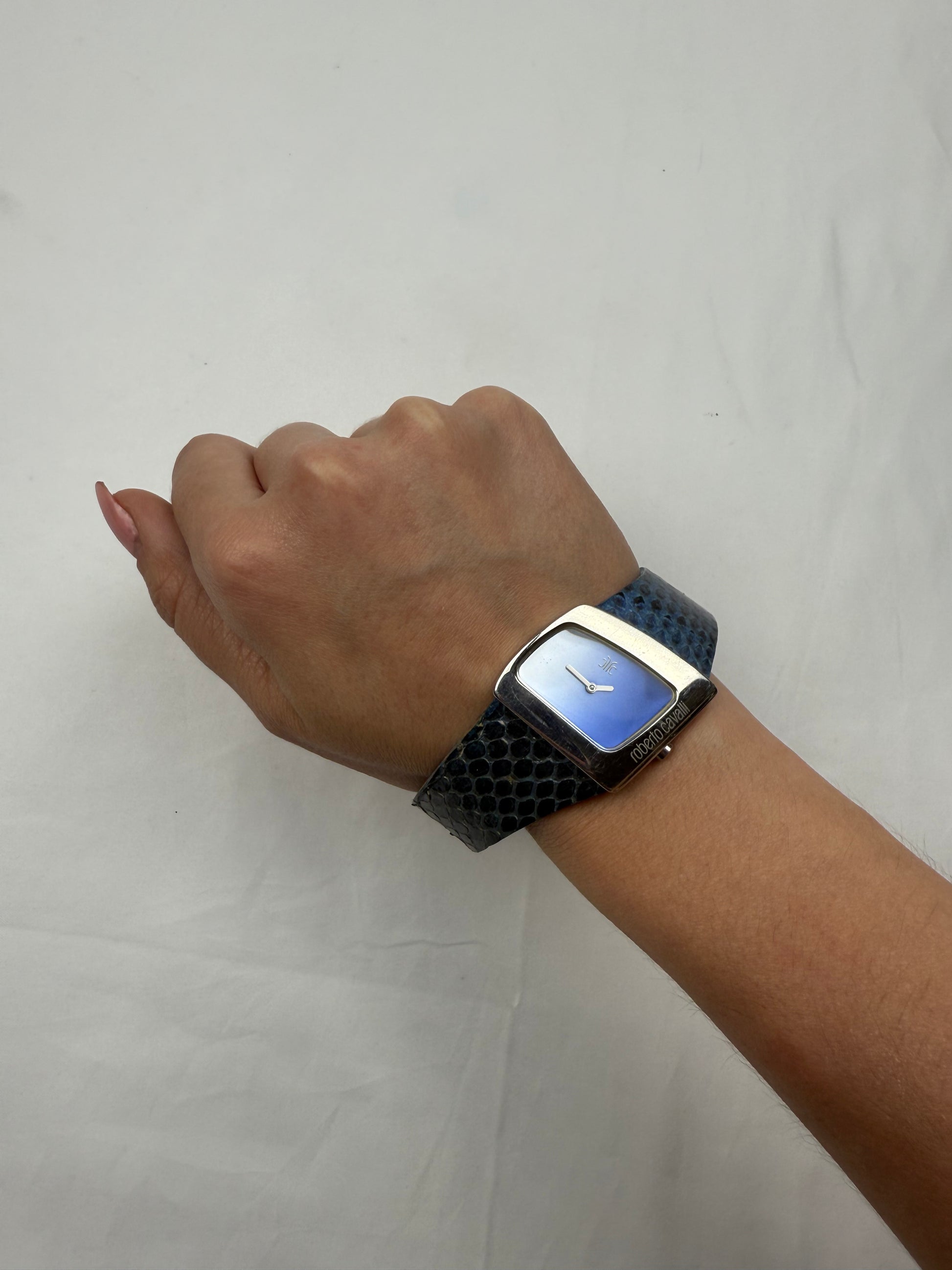 Vintage leather silver & blue  jewelry watch