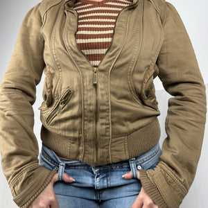Beige cotton zip up biker jacket (M)