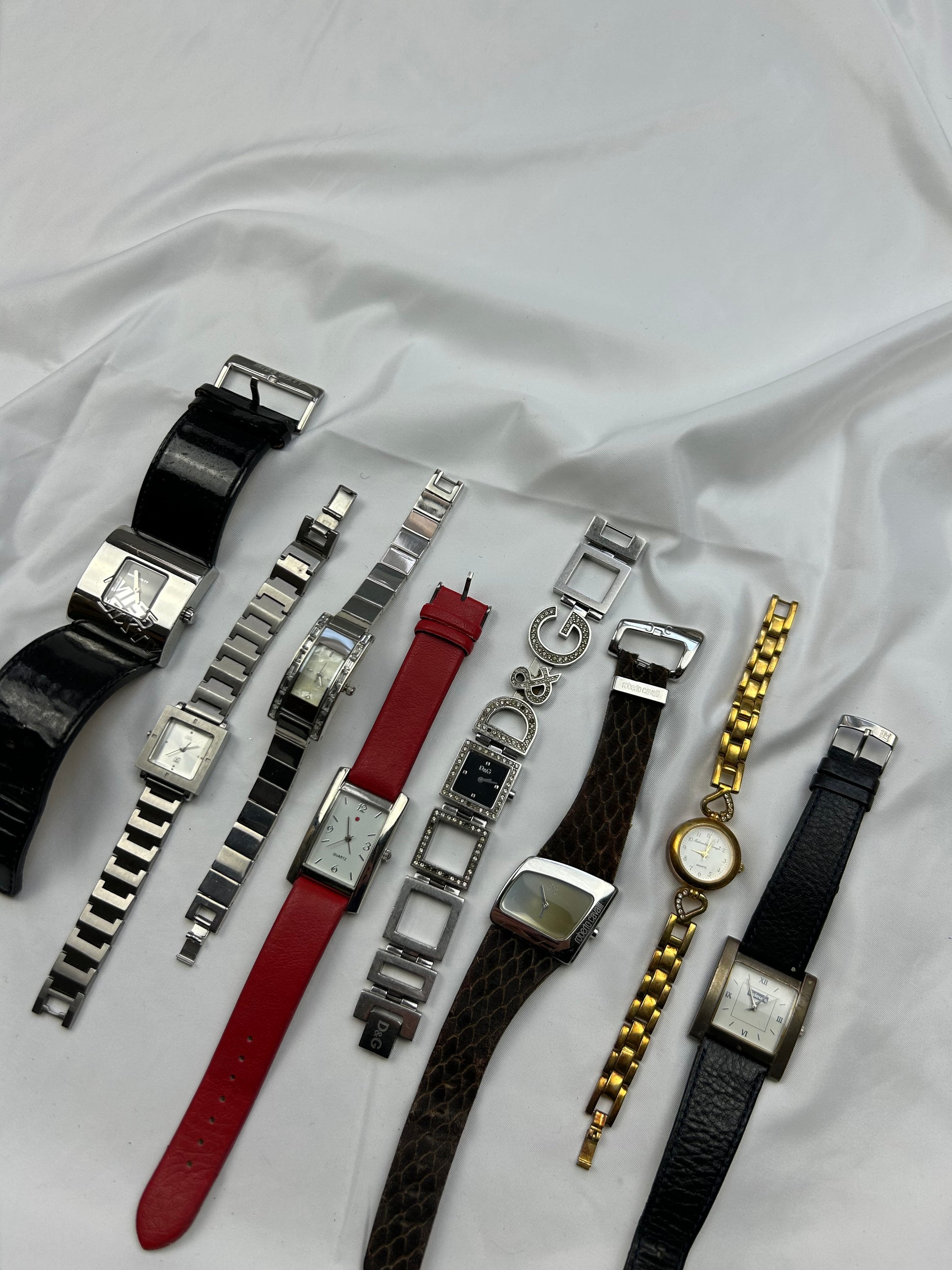 Vintage stainless steel silver & red  jewelry watch