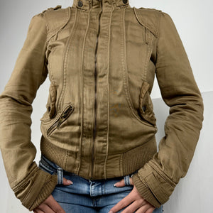 Beige cotton zip up biker jacket (M)