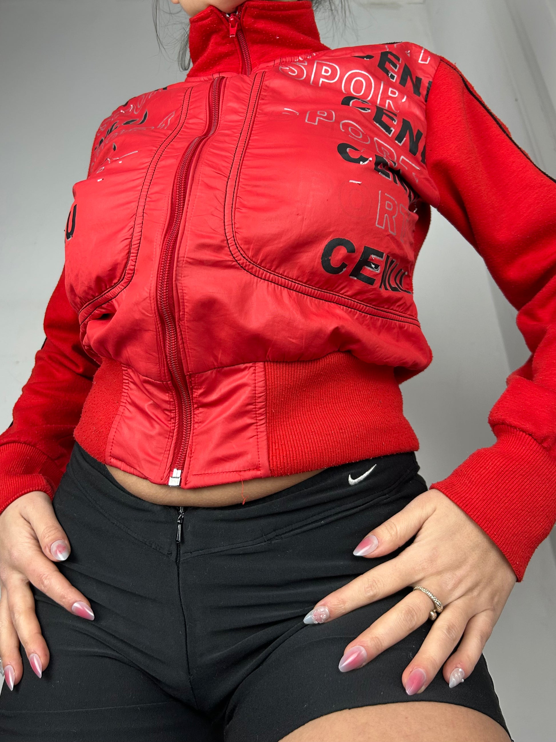 Red zip up biker sweatshirt jacket (S/M)