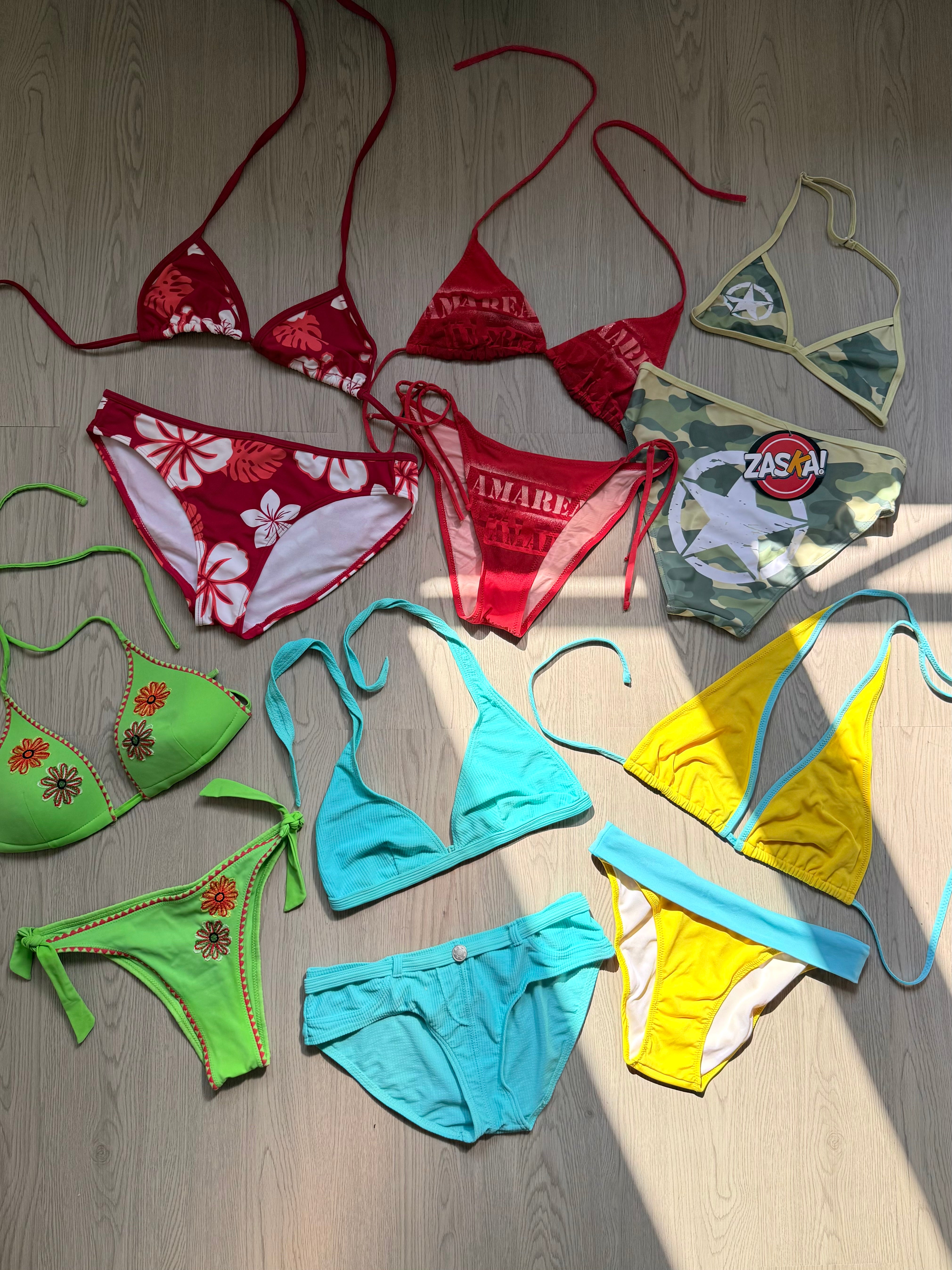 Green embroidered low rise bikini set (M)