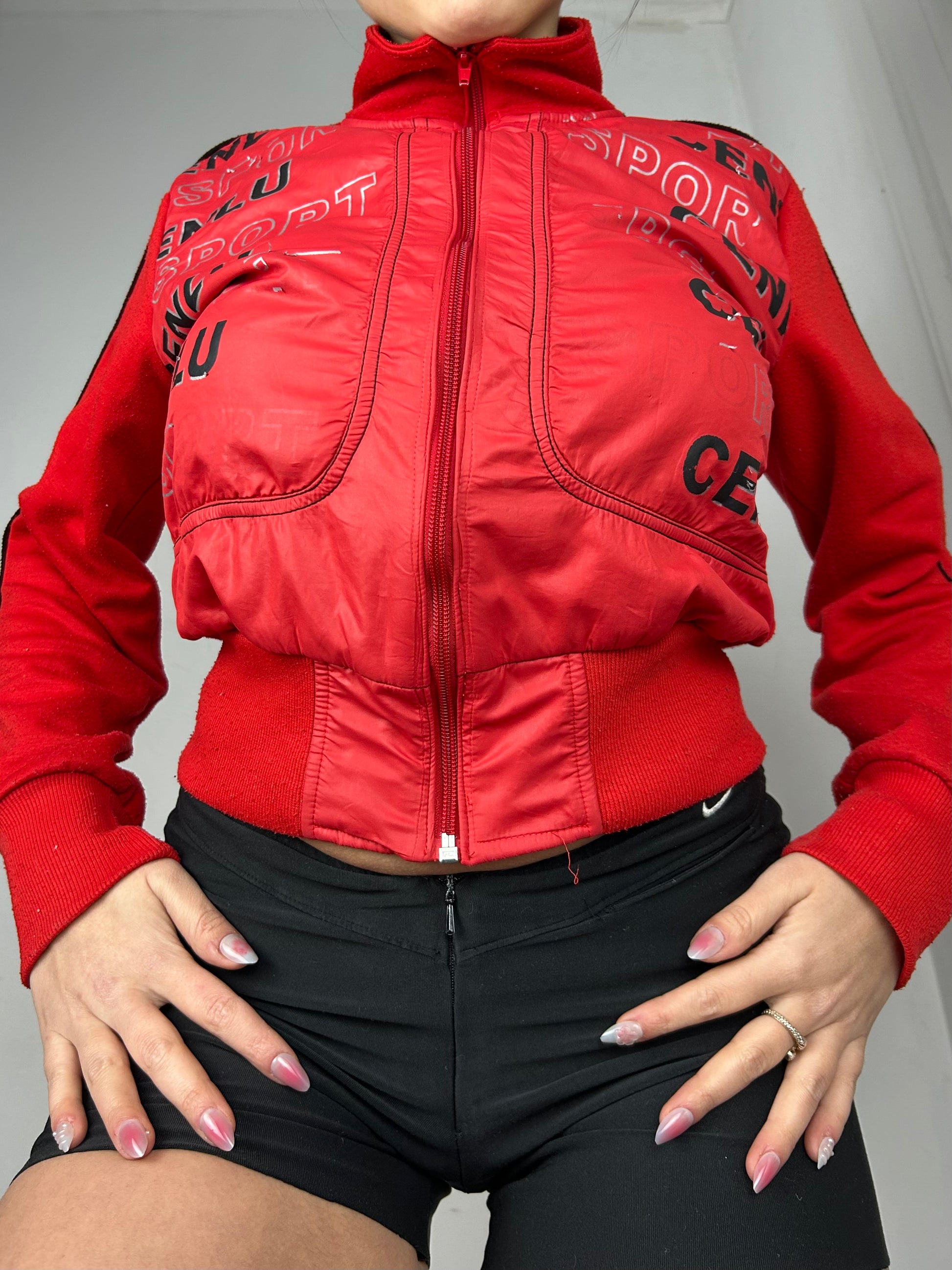 Red zip up biker sweatshirt jacket (S/M)