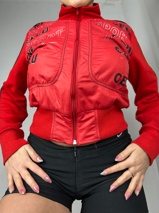 Red zip up biker sweatshirt jacket (S/M)