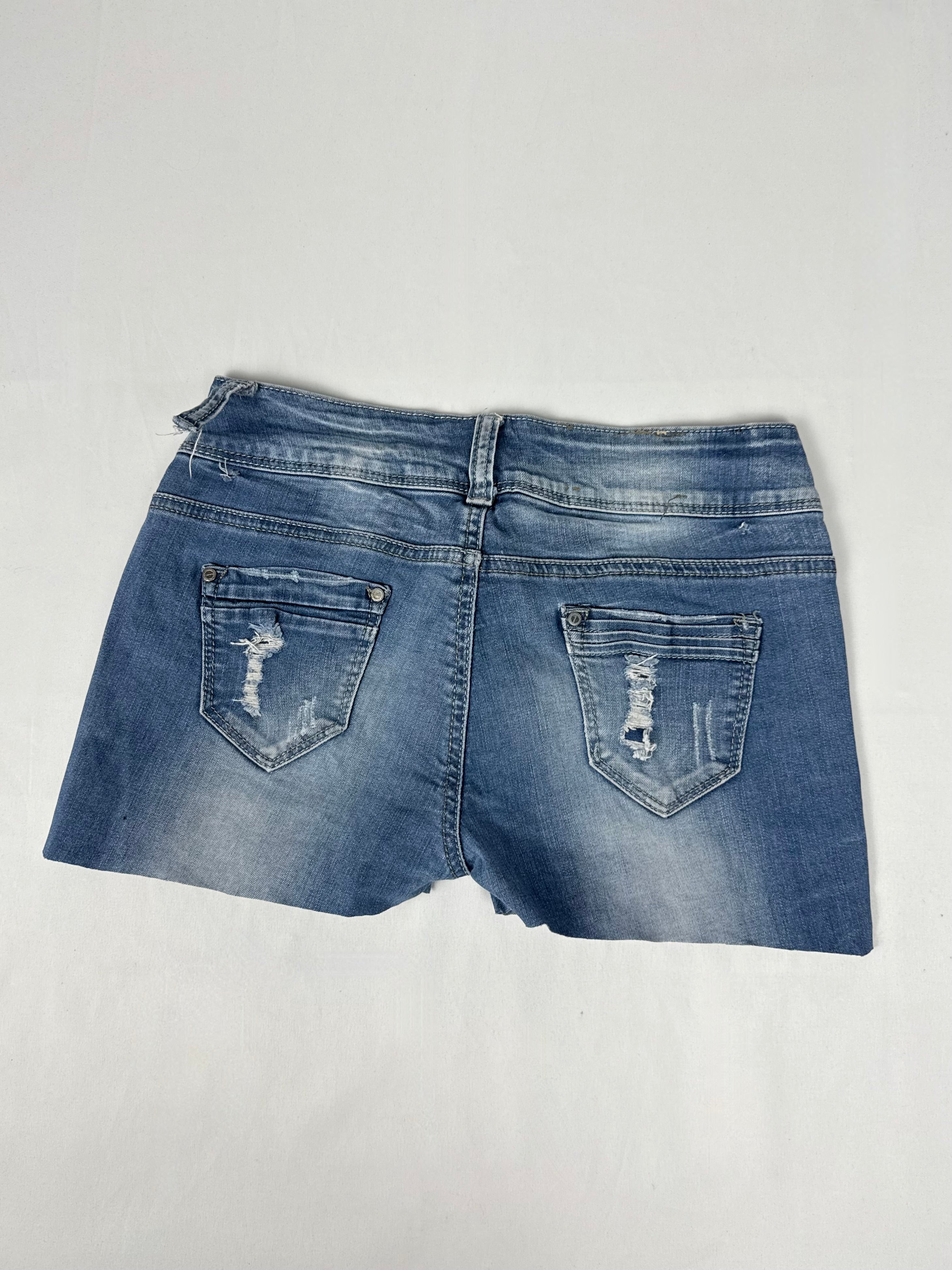 Lace up denim stretchy mini short (S)