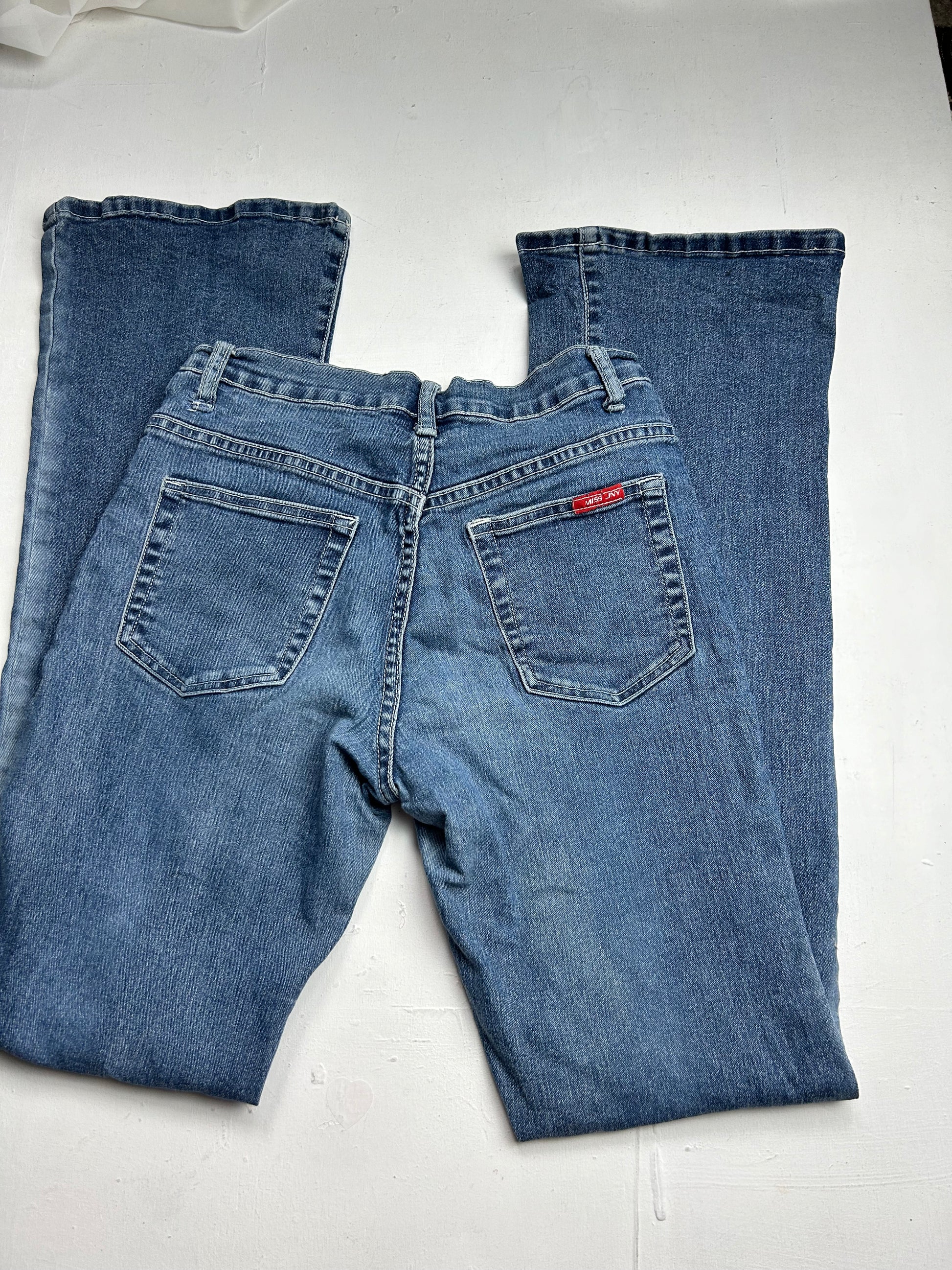 Blue denim low rise bootcut flare pants (S)