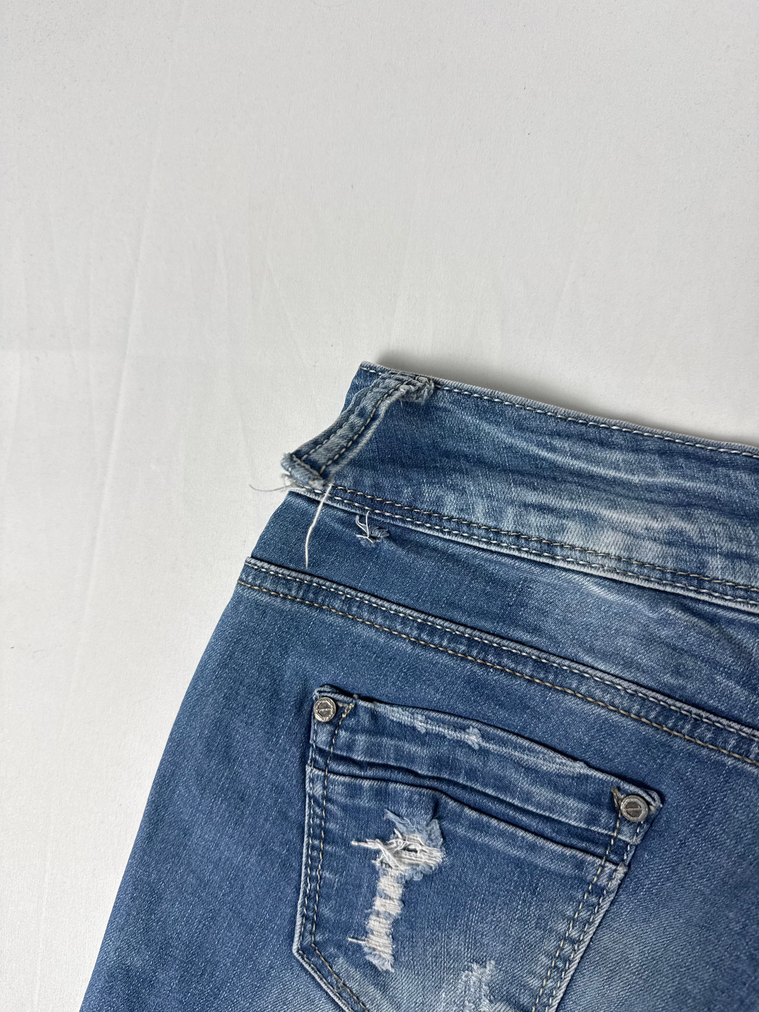 Lace up denim stretchy mini short (S)
