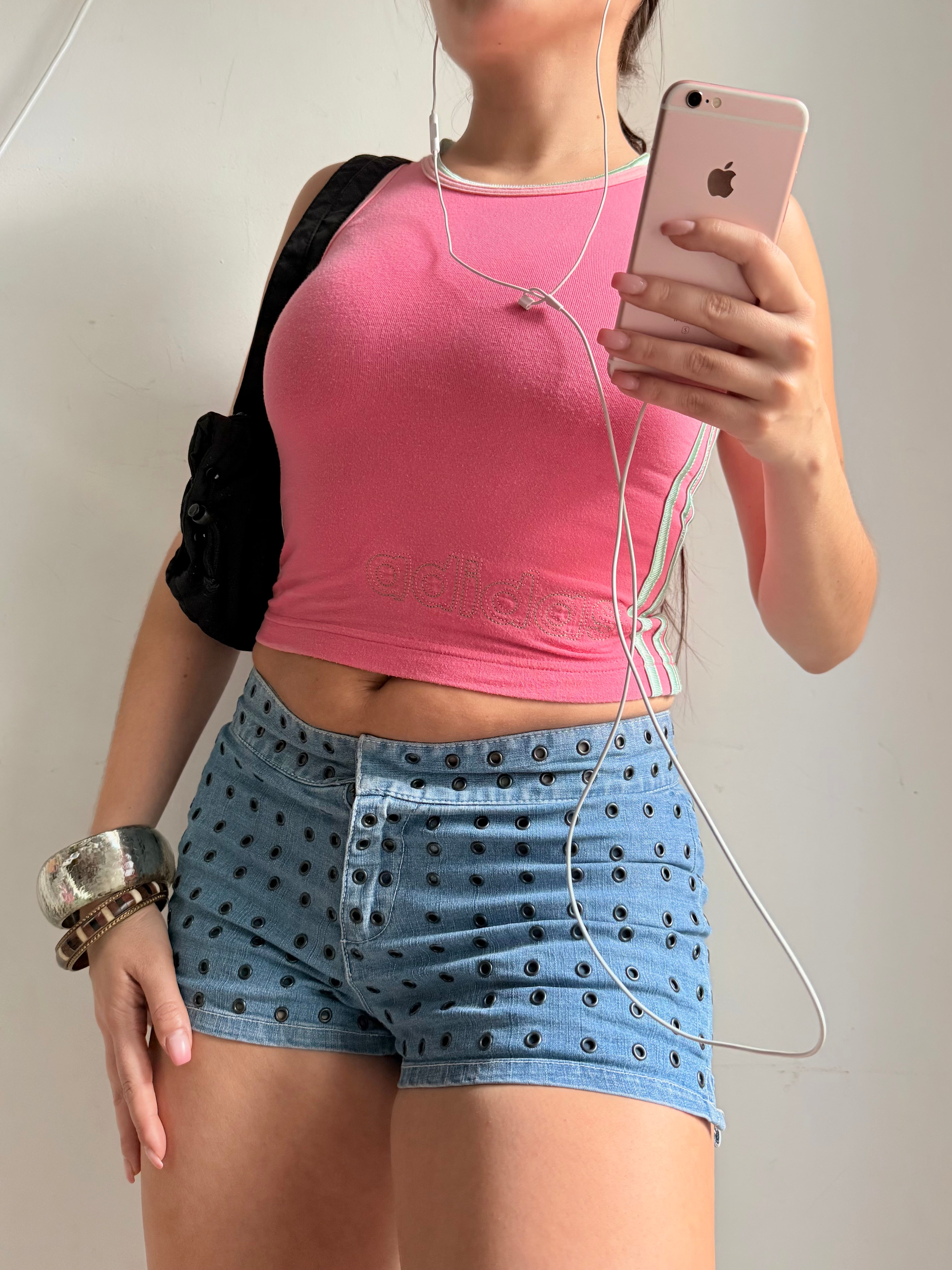 Blue denim low rise mini short