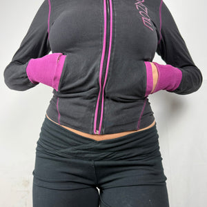 Black & pink cotton zip up activewear hoodie (XS/S)
