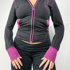 Black & pink cotton zip up activewear hoodie (XS/S)