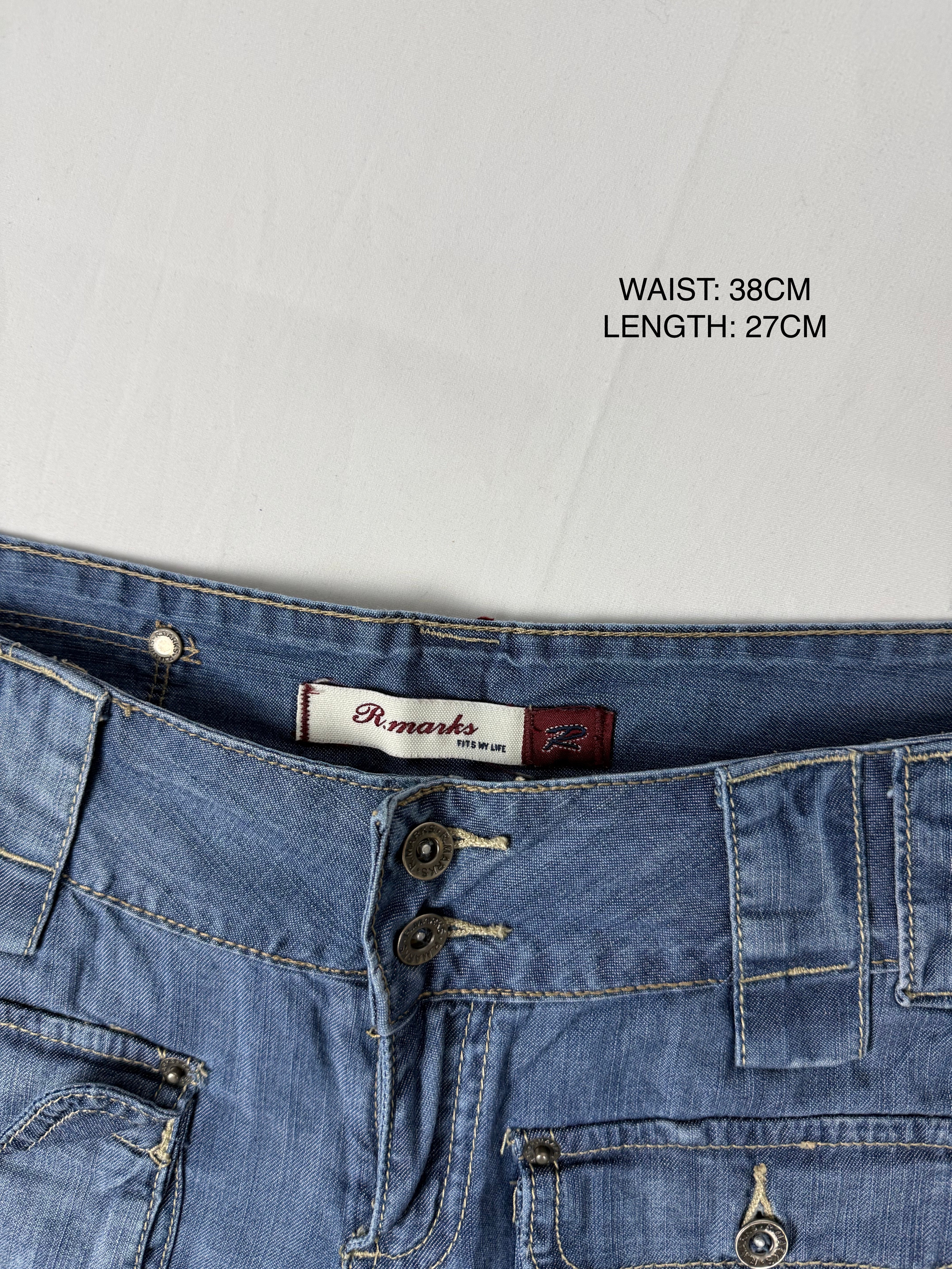 Blue denim low rise mini short (M)