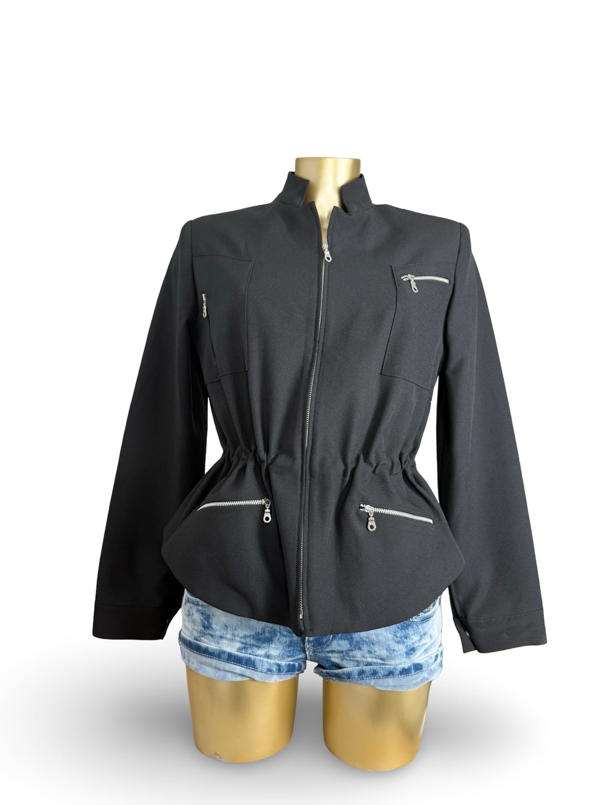 Black zip up office blazer jacket (M)