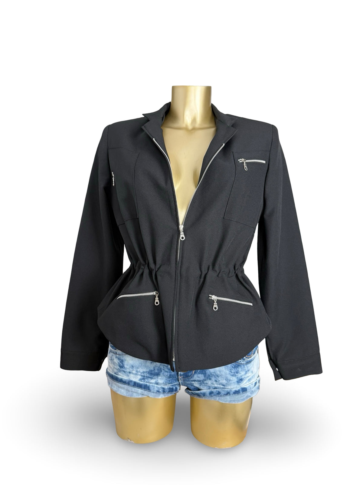 Black zip up office blazer jacket (M)