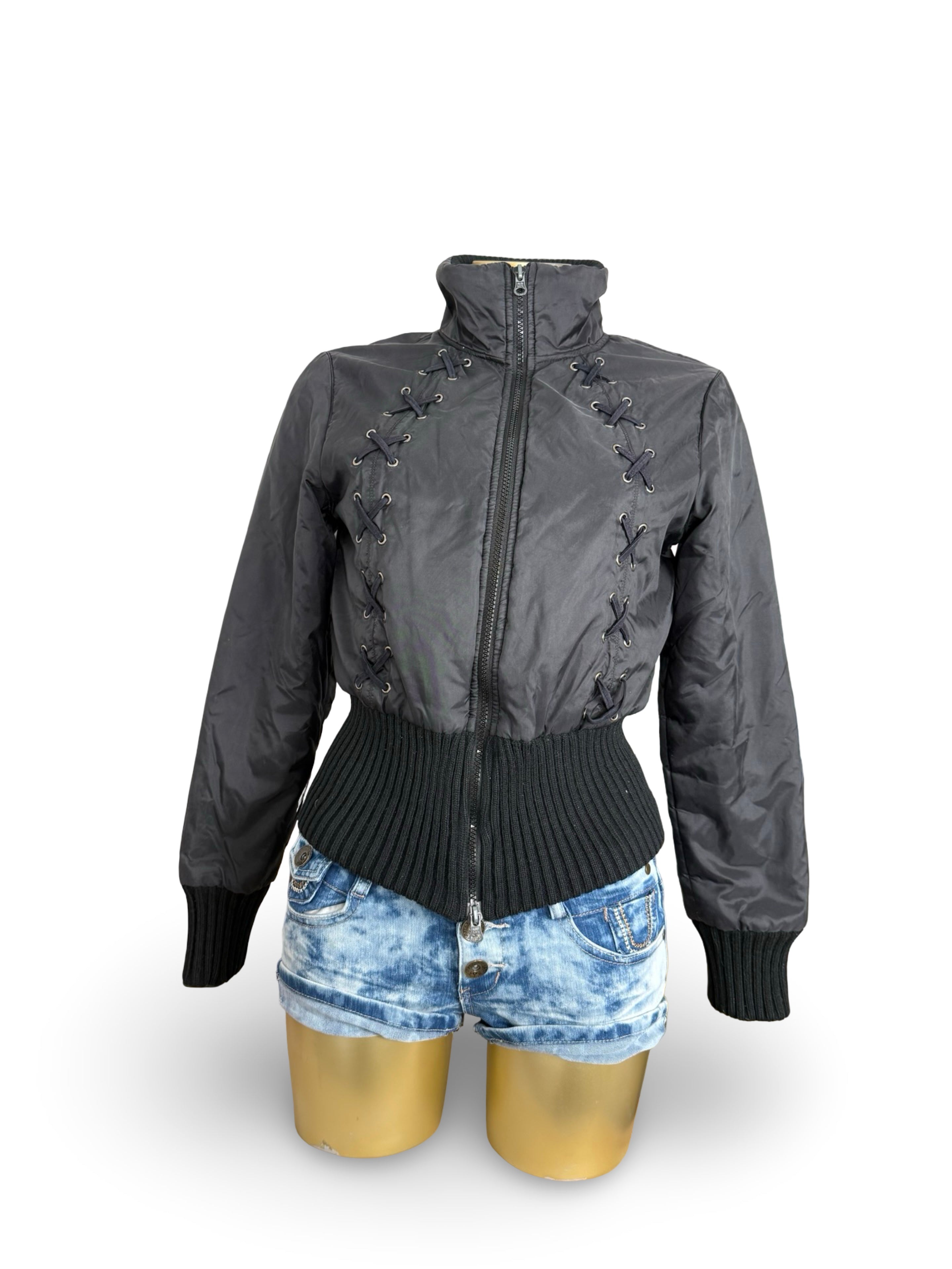Black puffer lace up tight fit jacket (S)
