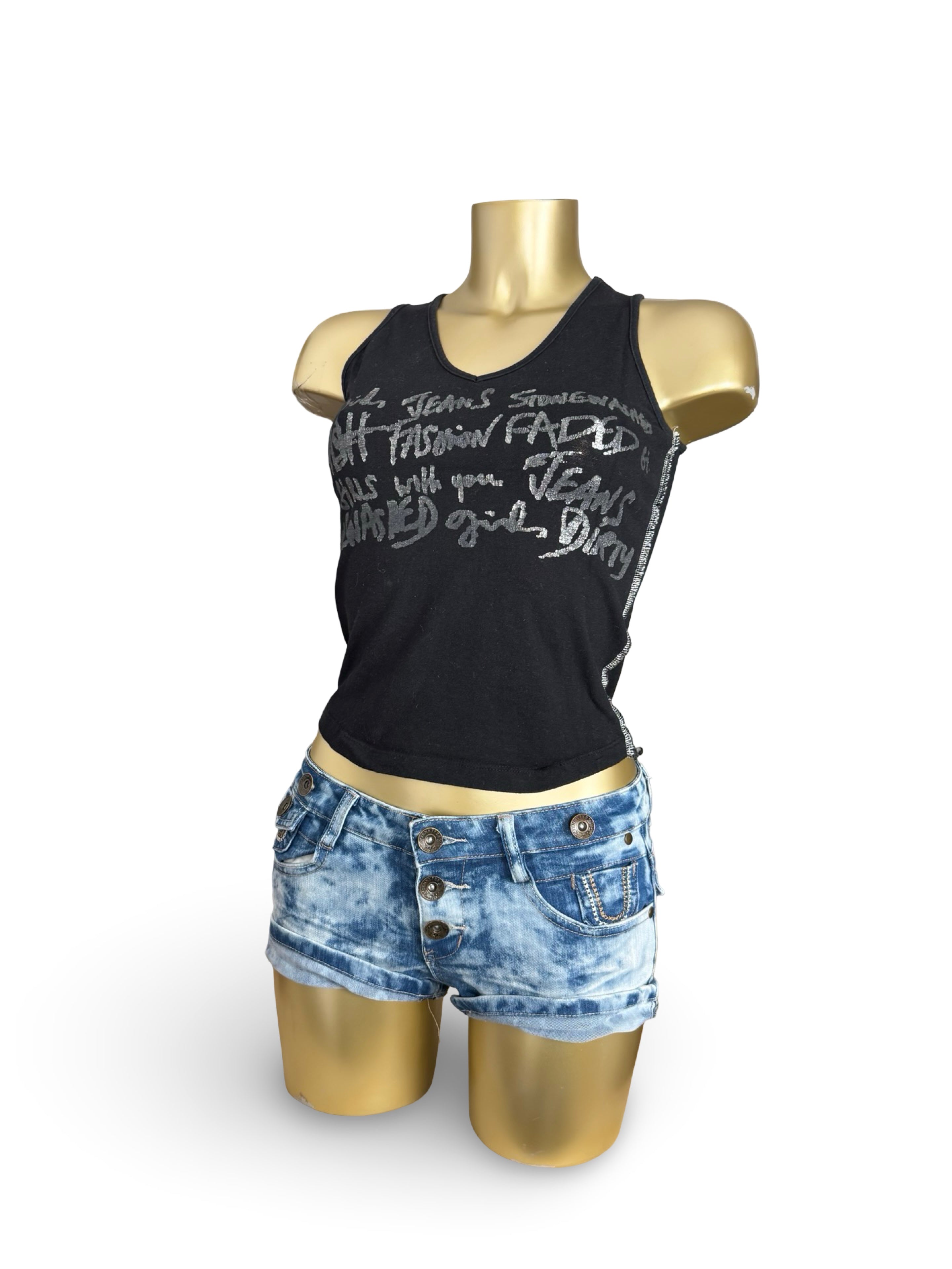 Black cotton graphic top (S)