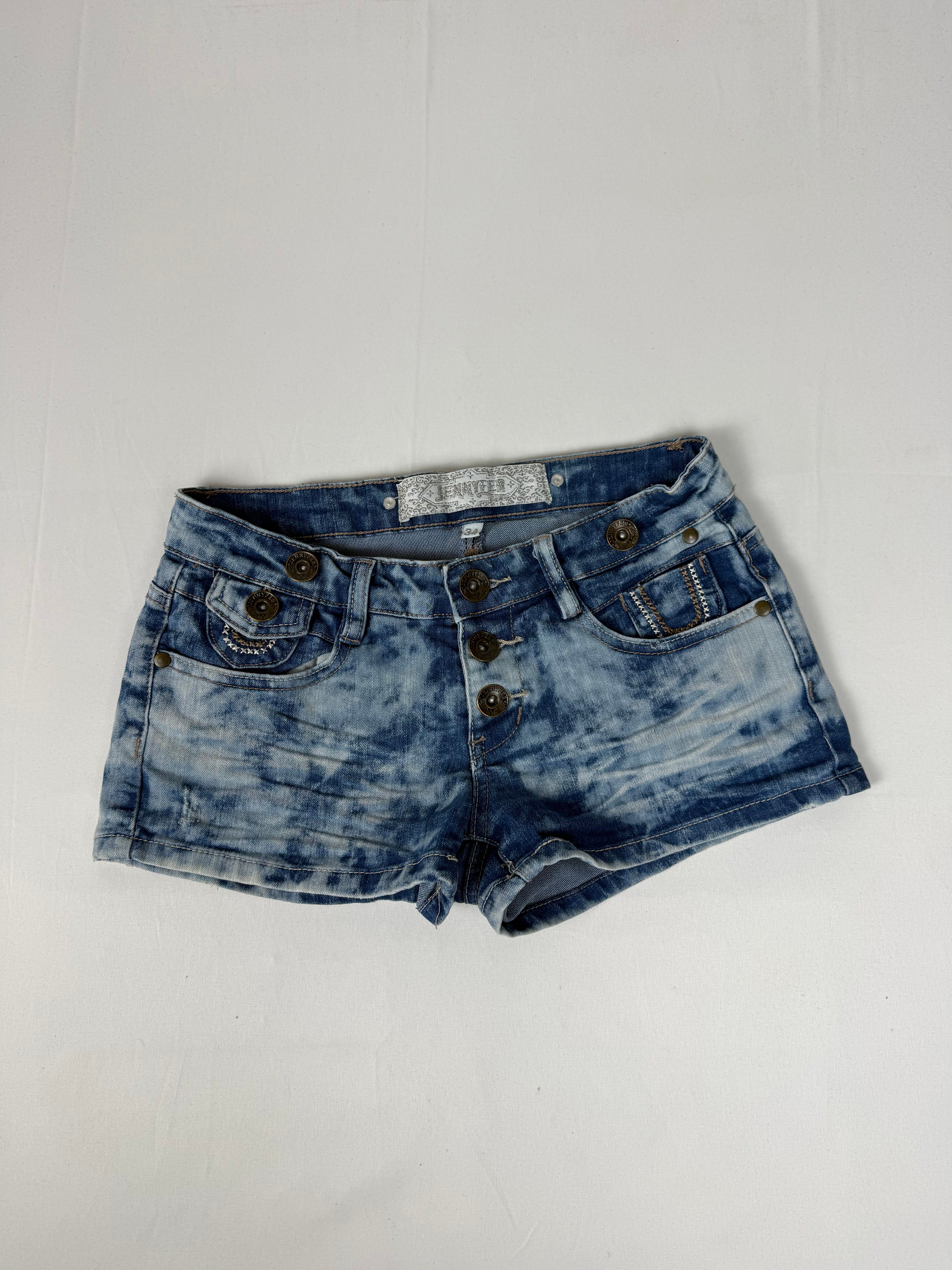 Blue denim low rise mini short (XS)